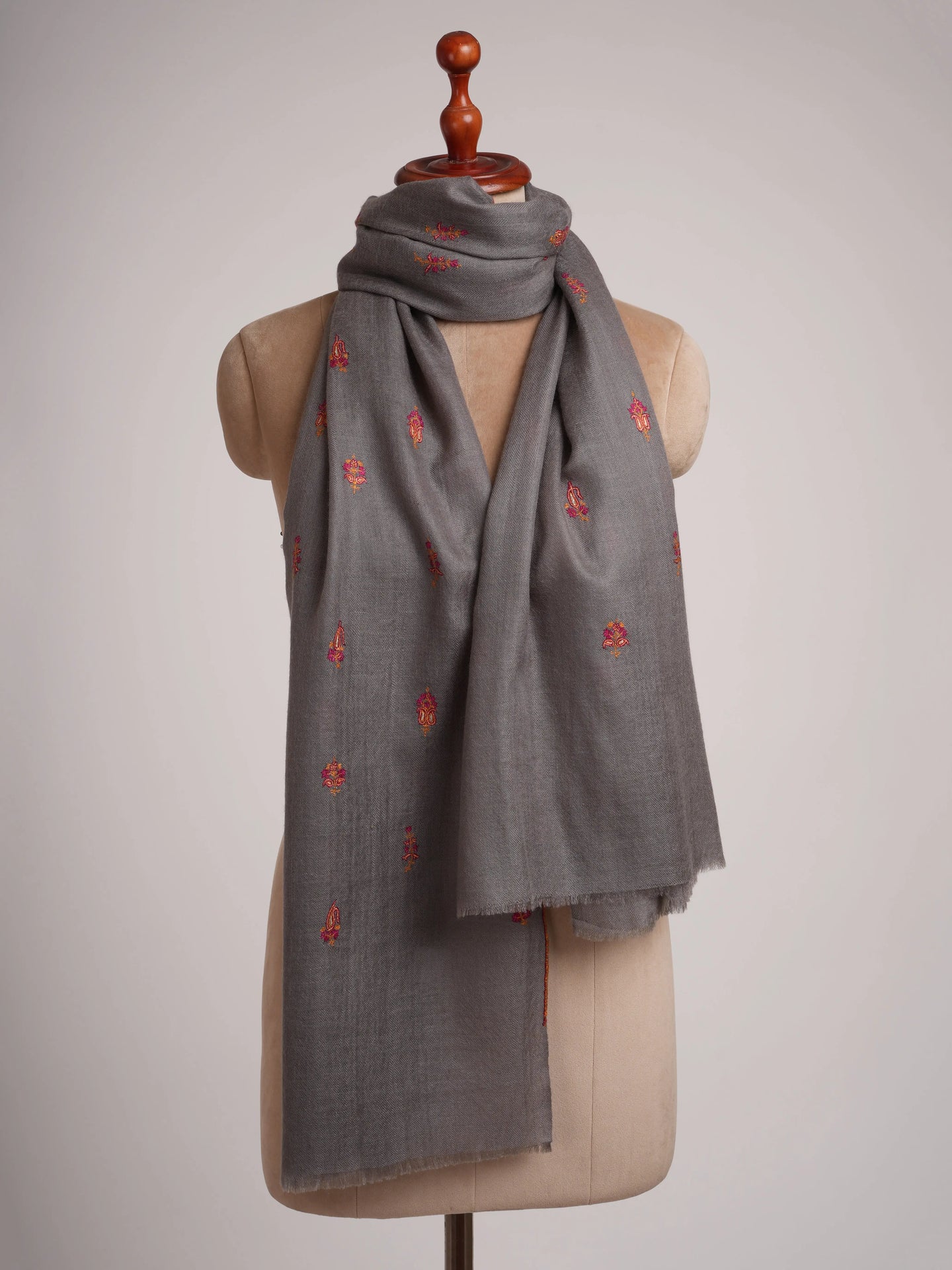 Grey Cashmere Stole with Minimalist Needlework Shahkaar
