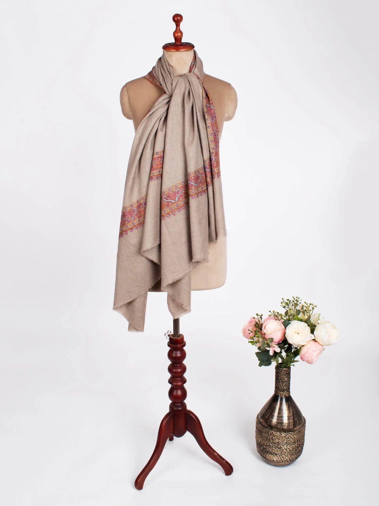 Grey Daur Dar Formal Cashmere Shawl Shahkaar