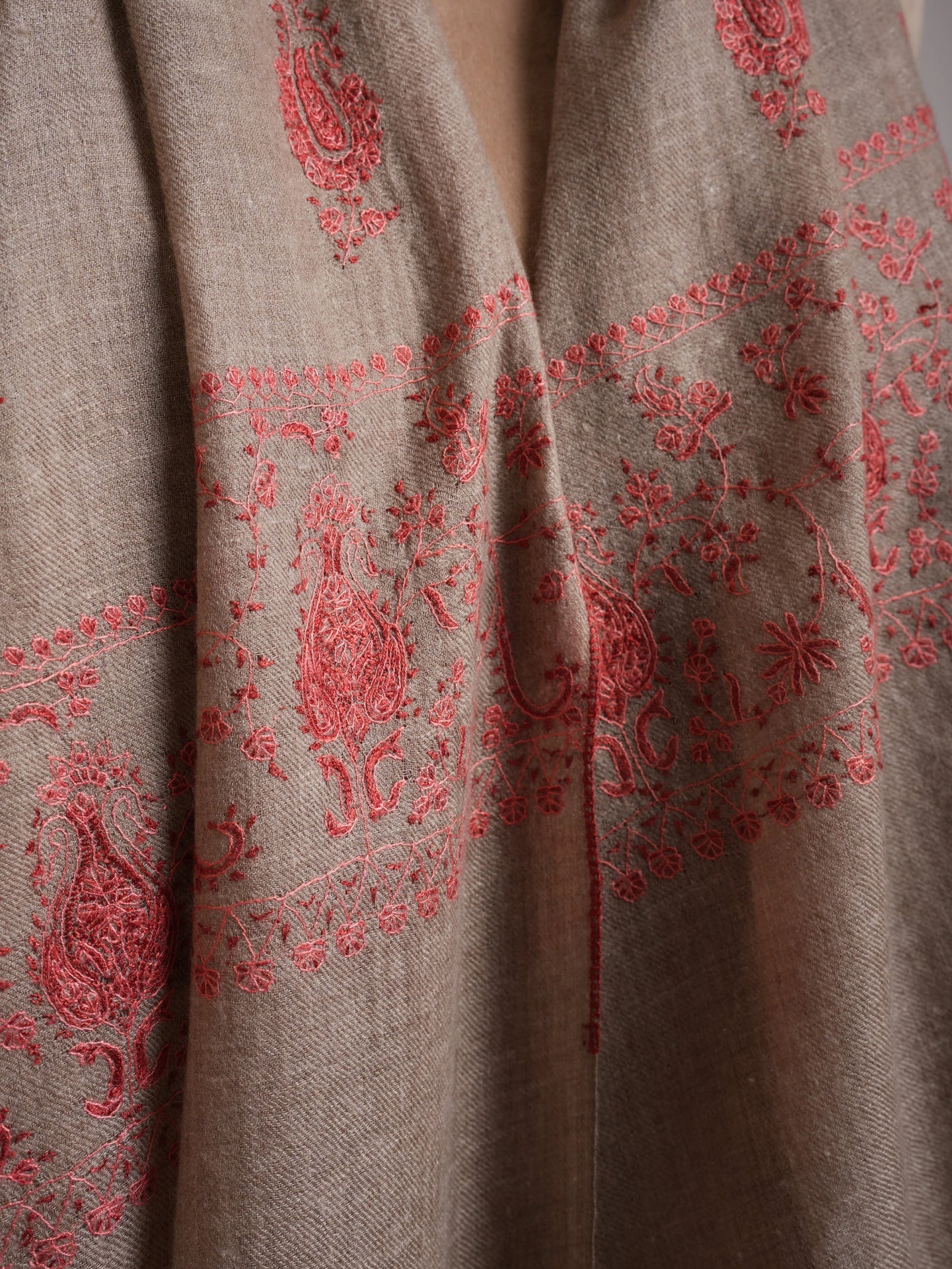 Grey Embroidered Indian Cashmere Wrap Shahkaar