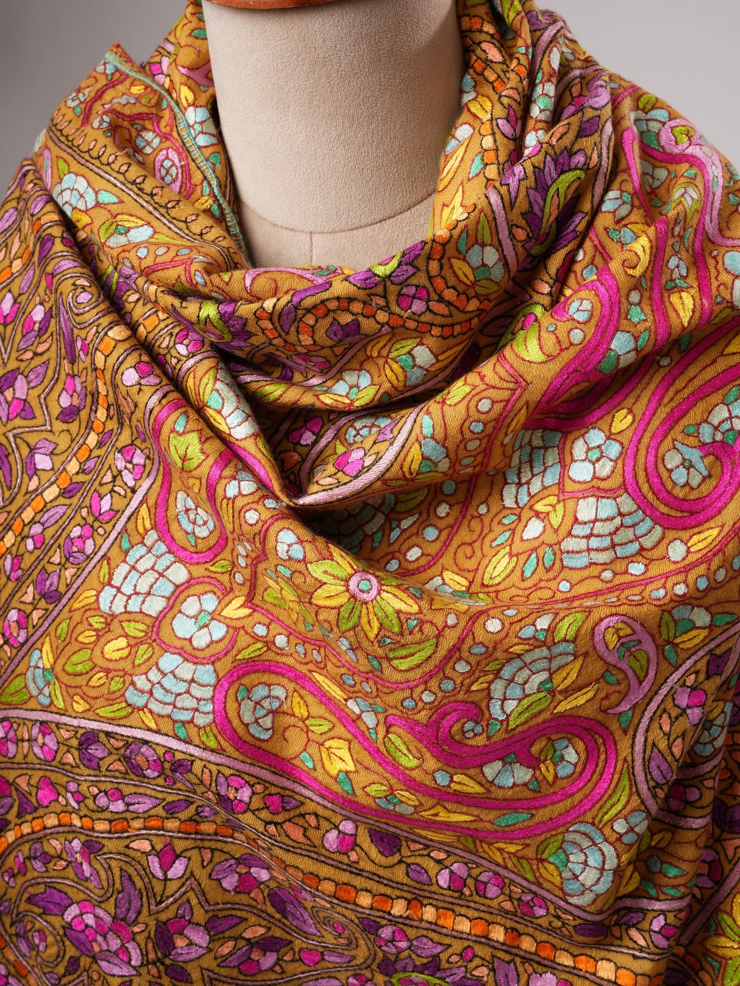 Hand Embroidered Papier Mâché Jamavar Pashmina Shawl Shahkaar
