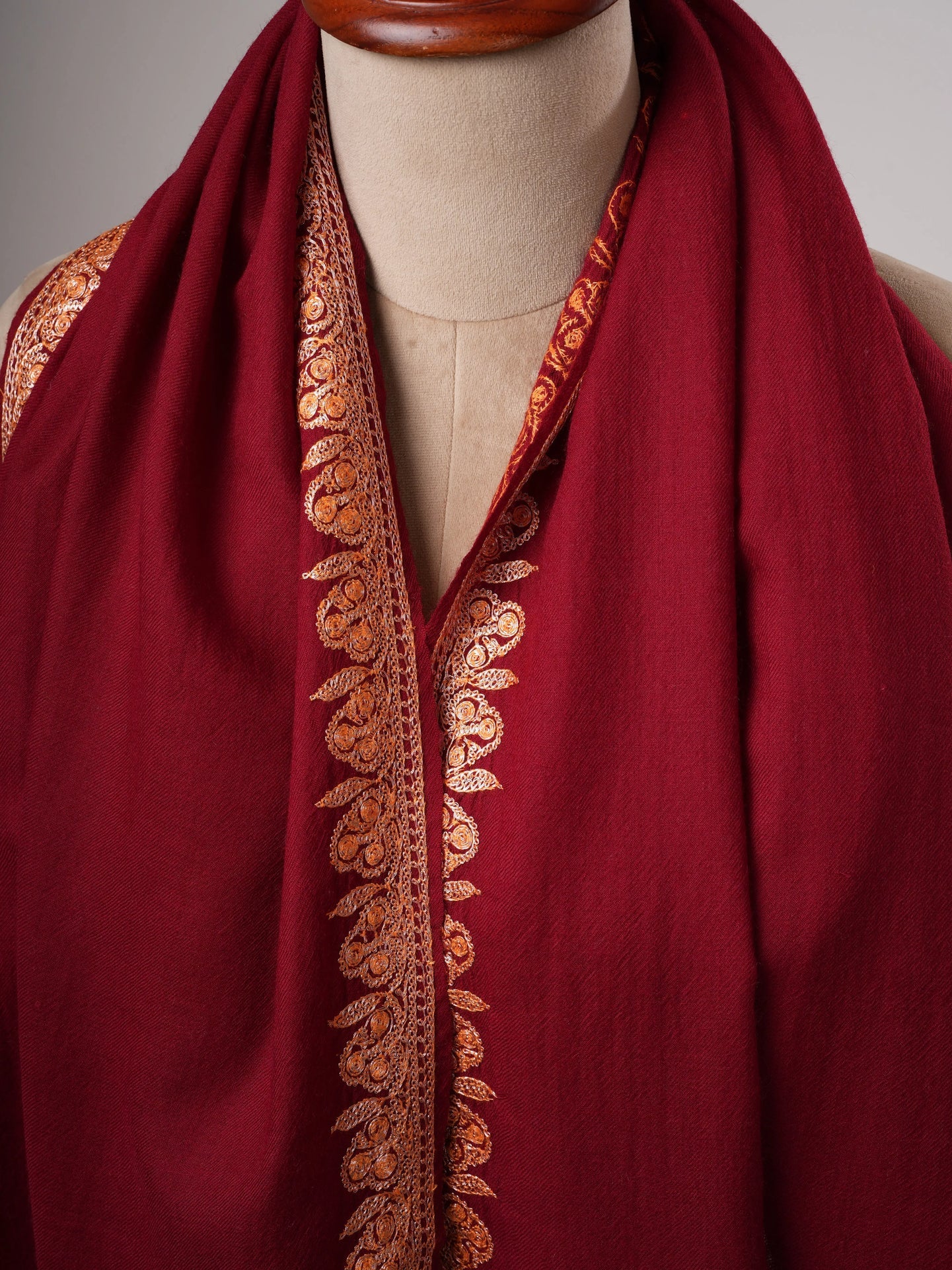 Hand Tilla Embroidered Neemdaur Fine Wool Kashmiri Shawl Shahkaar