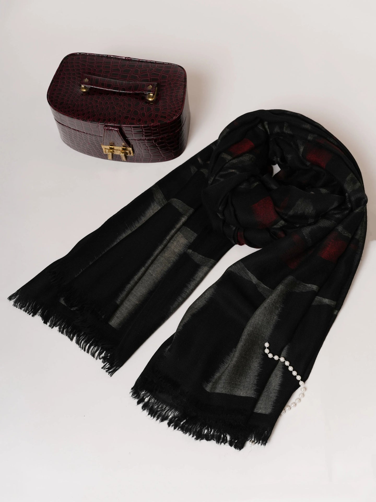 Handloomed Ikat Black Oversized Pashmina Shawl Shahkaar