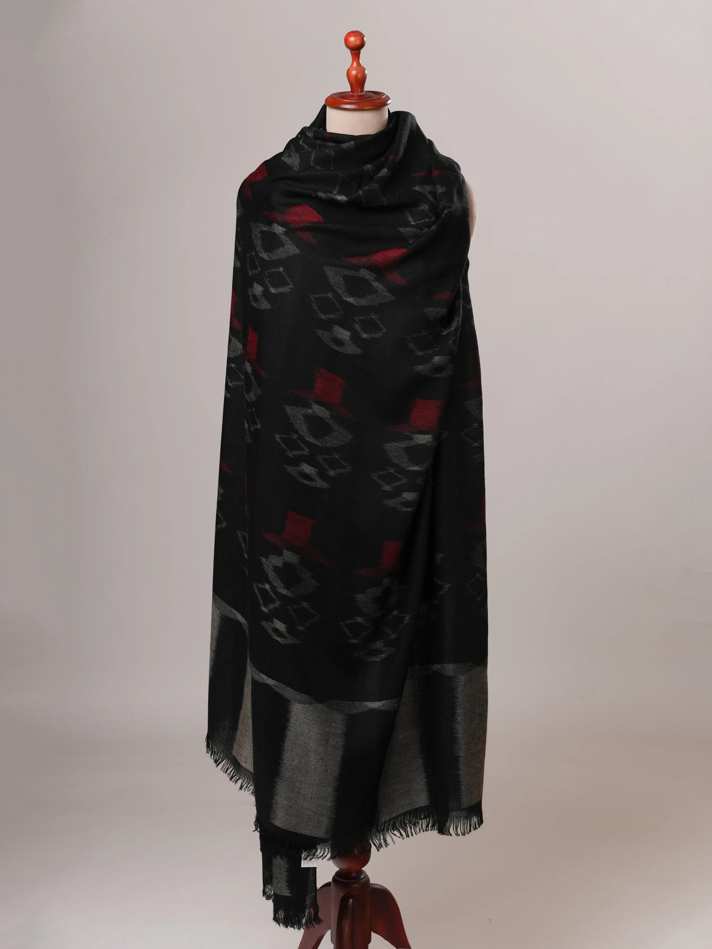 Handloomed Ikat Black Oversized Pashmina Shawl Shahkaar
