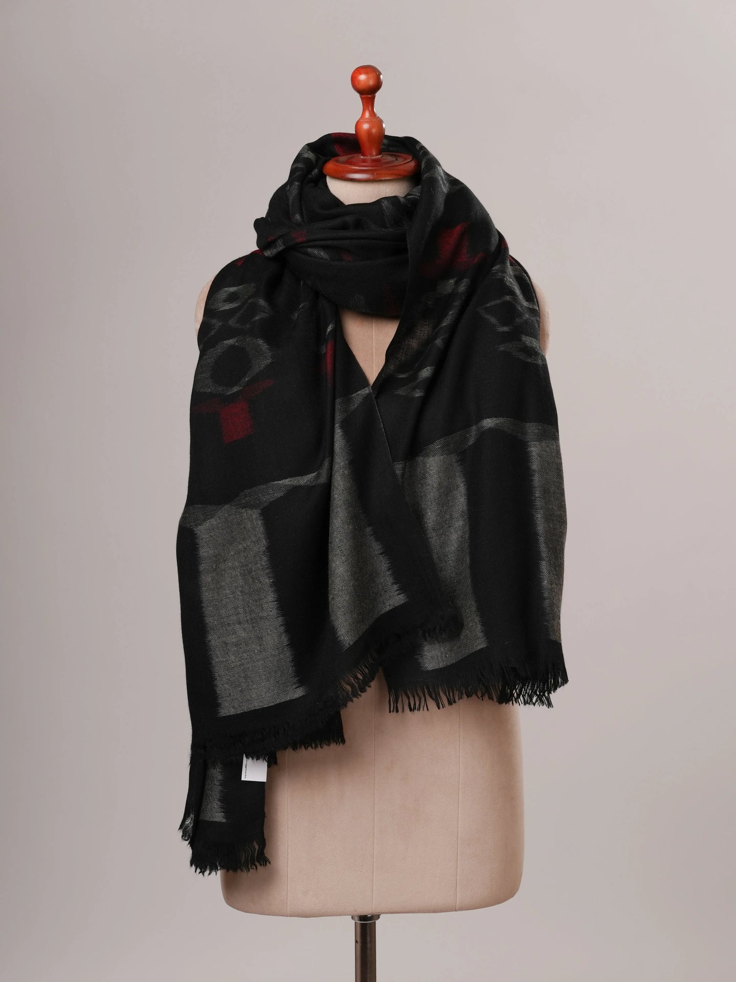 Handloomed Ikat Black Oversized Pashmina Shawl Shahkaar