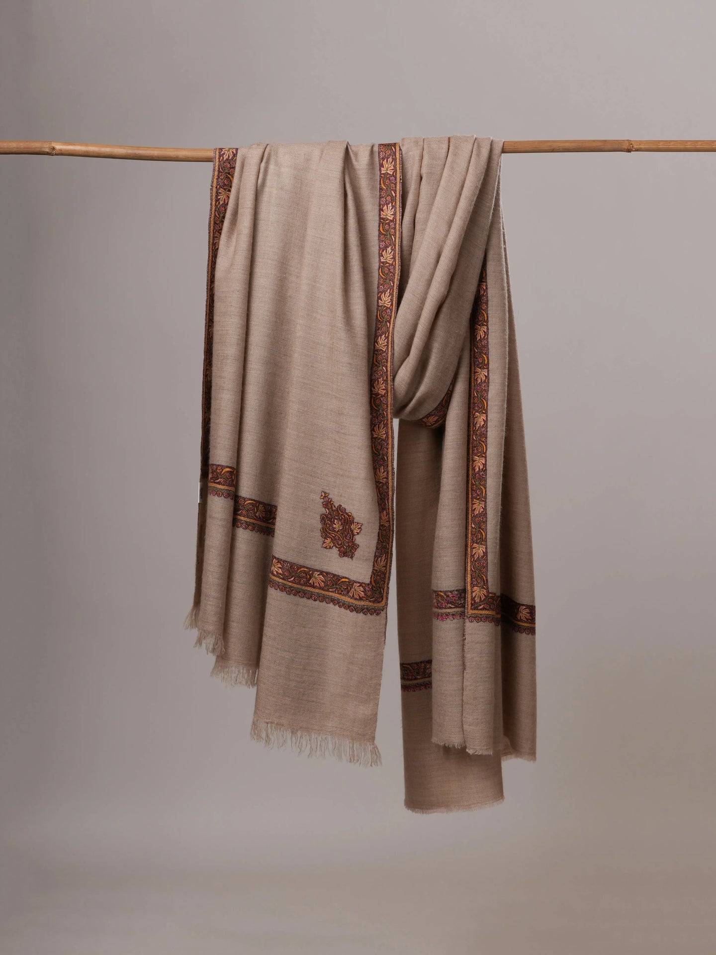 Handspun Pure Pashmina Oversized Shawl with Daur Hand Embroidery Shahkaar