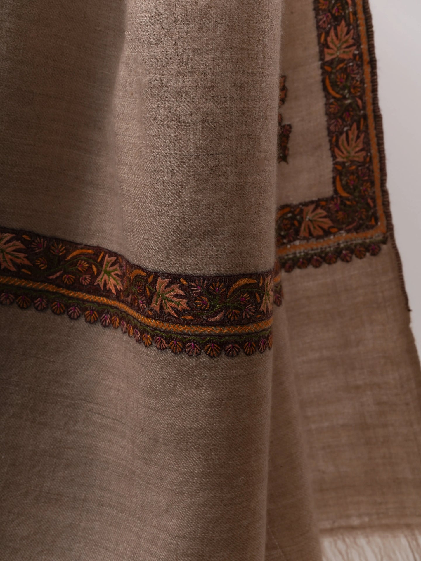 Handspun Pure Pashmina Oversized Shawl with Daur Hand Embroidery Shahkaar