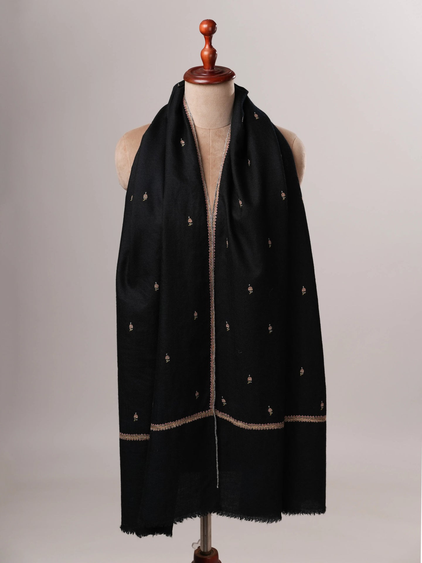 Handwoven Black Cashmere Scarf with Buteh Motifs Shahkaar