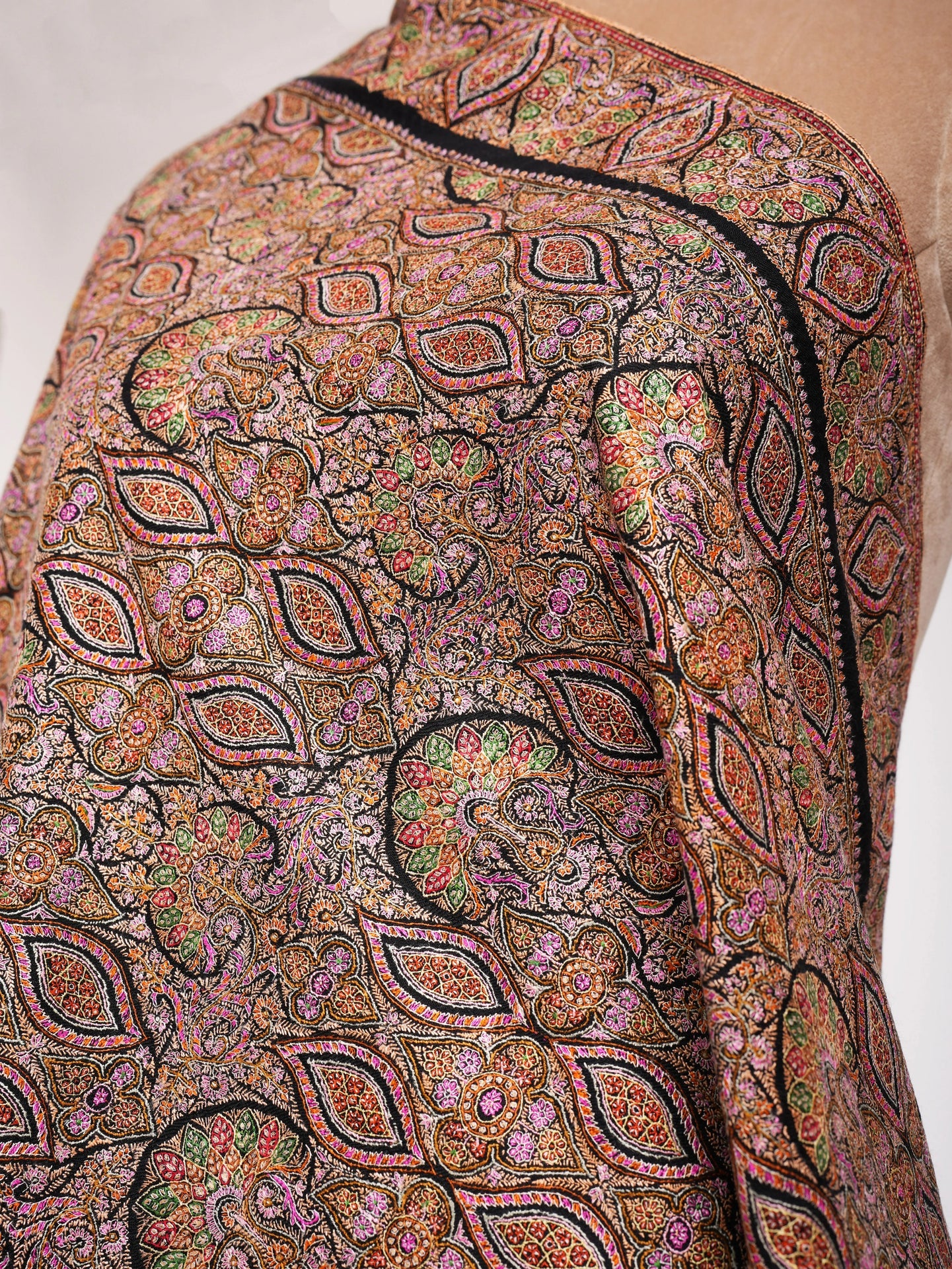 Heirloom Fine Artistic Silk Embroidered Pashmina Jamavar Shawl Shahkaar