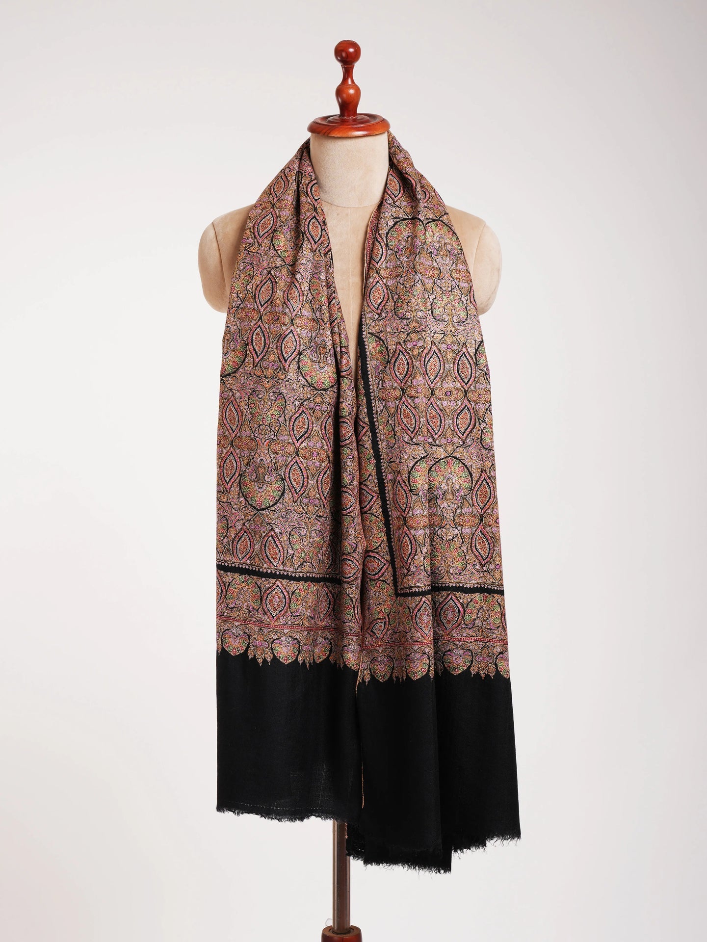 Heirloom Fine Artistic Silk Embroidered Pashmina Jamavar Shawl Shahkaar