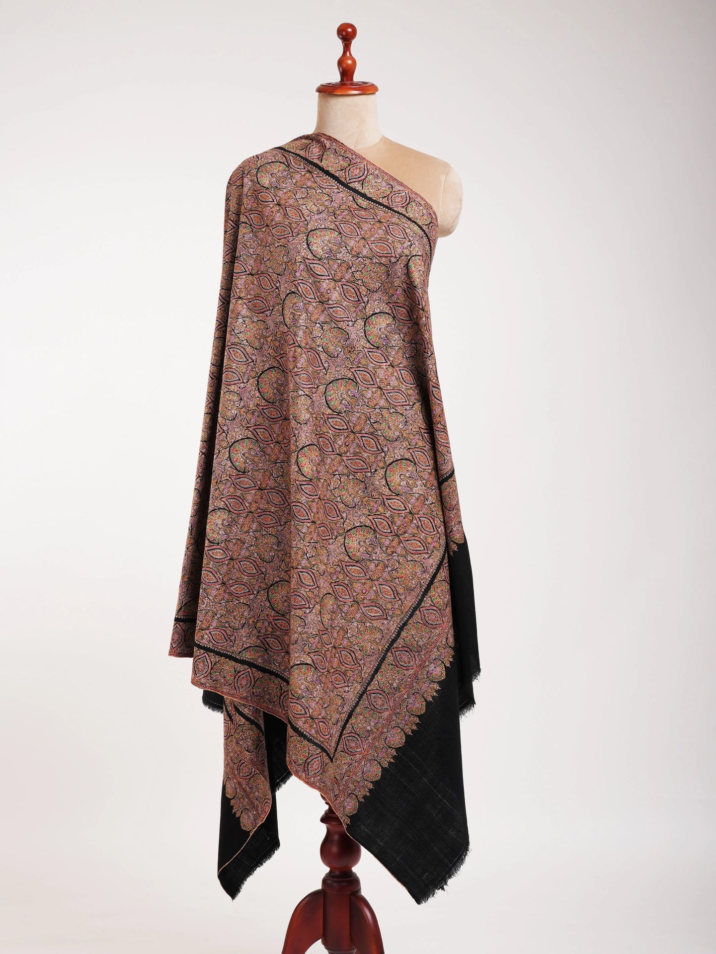Heirloom Fine Artistic Silk Embroidered Pashmina Jamavar Shawl Shahkaar