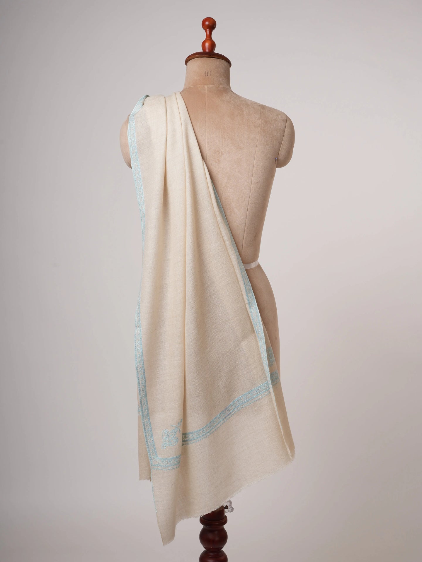 Ivory Cashmere Scarf with Hand Embroidered Hashia Border Shahkaar