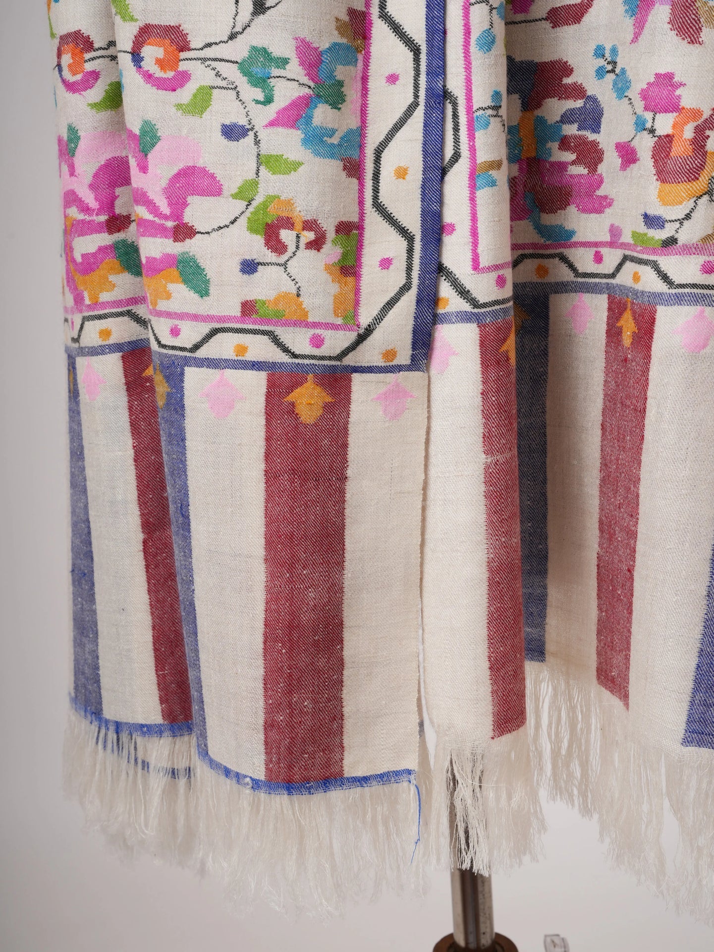 Ivory Handloomed Kani Pashmina Shawl with Fresh Floral Motifs Shahkaar