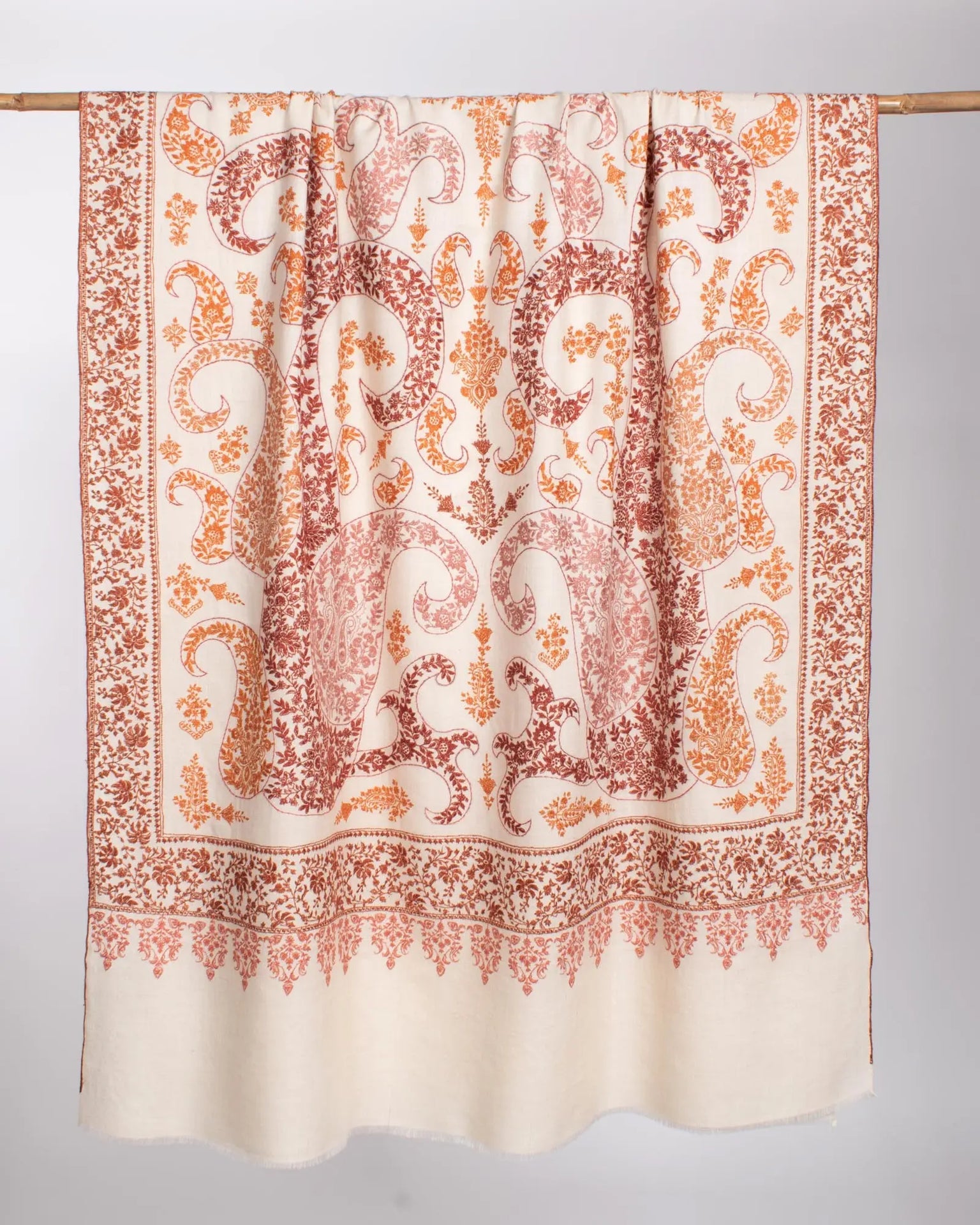 Ivory Paisley Embroidered Pashmina Shawl - FOWEY Shahkaar