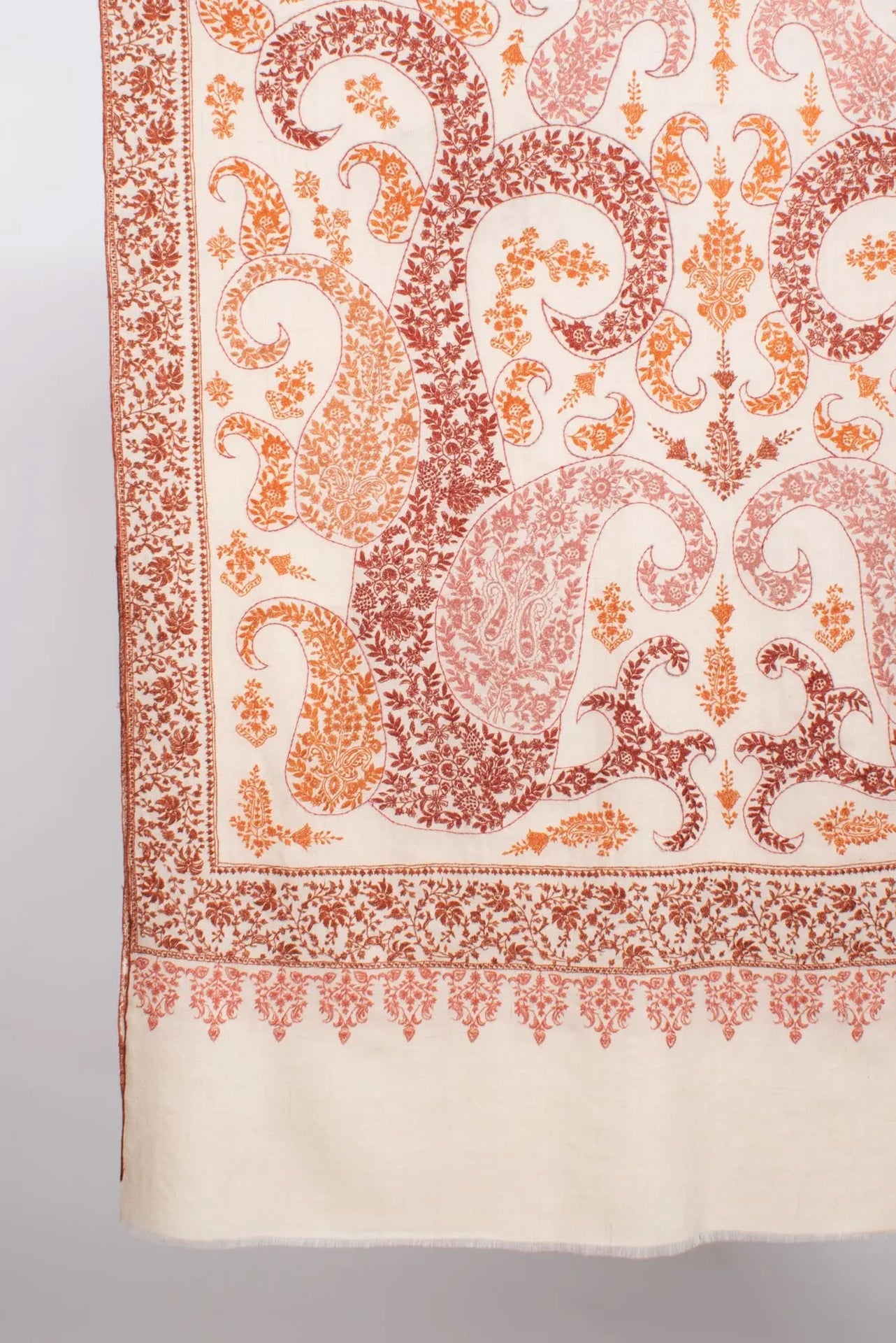 Ivory Paisley Embroidered Pashmina Shawl - FOWEY Shahkaar