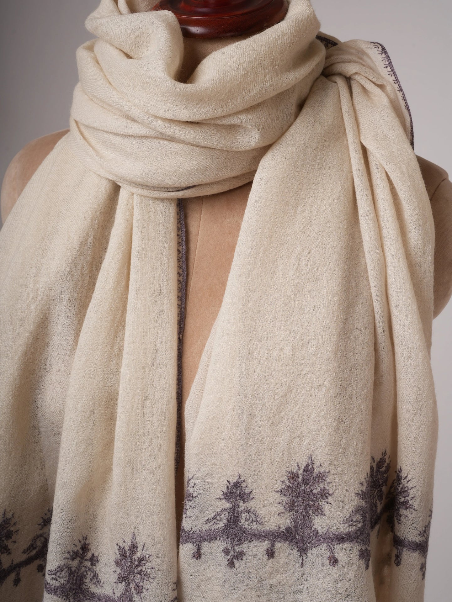 Lightweight Boiled Wool Shawl with Hand Embroidery Shahkaar