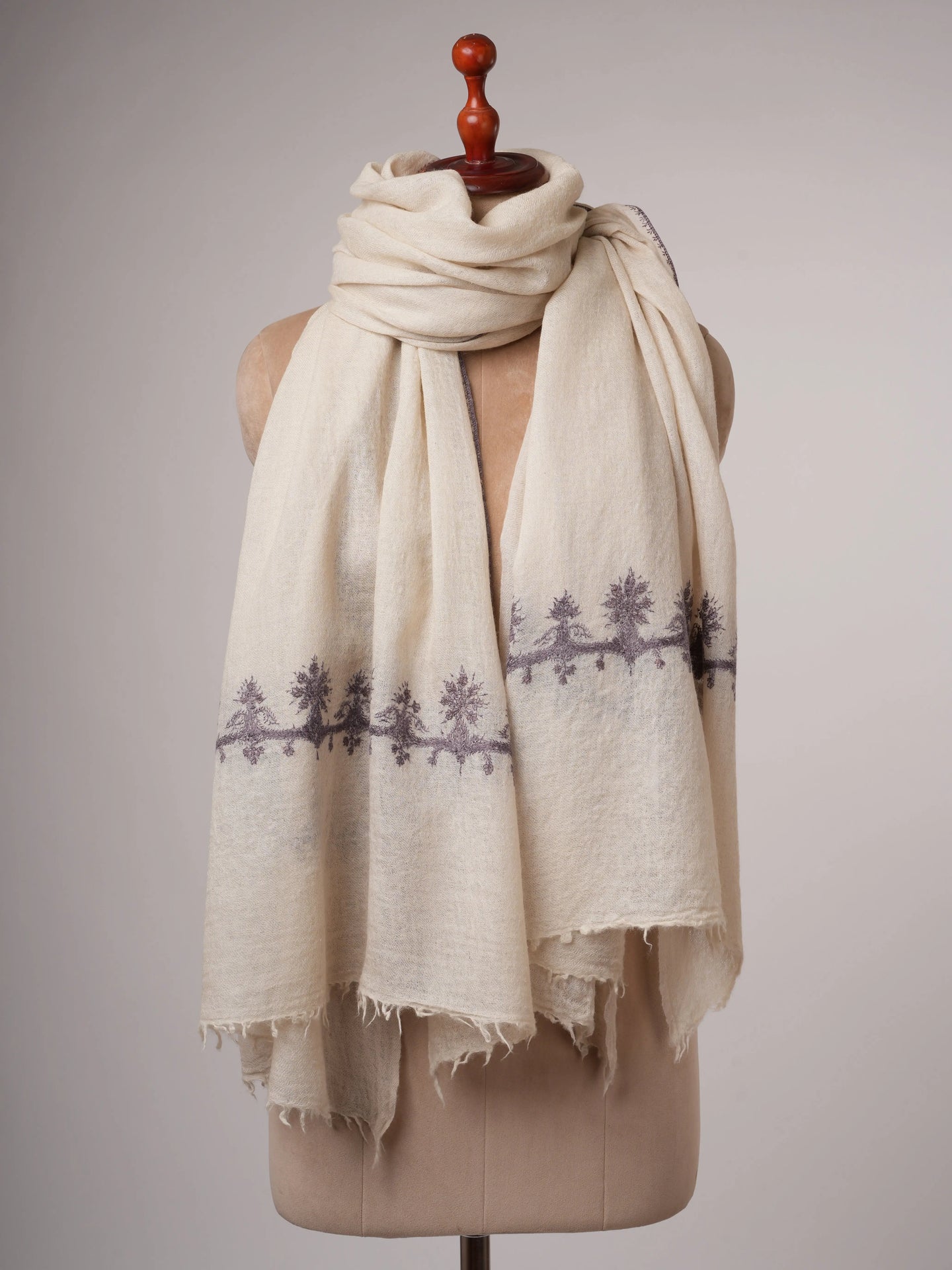 Lightweight Boiled Wool Shawl with Hand Embroidery Shahkaar