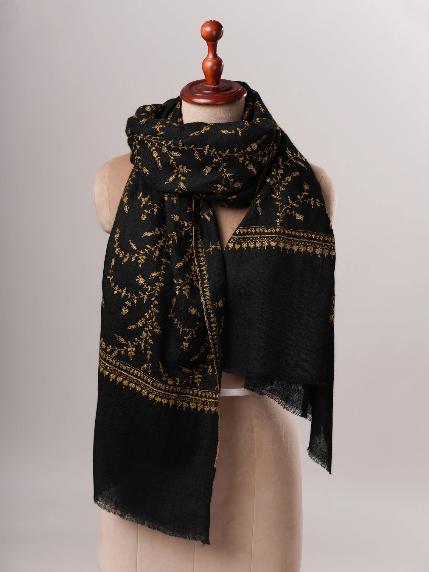 Luxurious Black Cashmere Wrap with Traditional Jali Hand Embroidery Shahkaar
