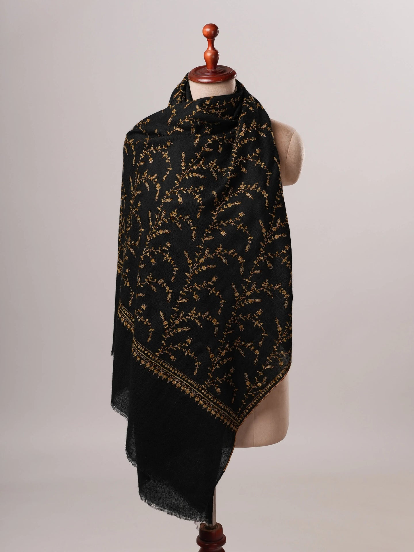 Luxurious Black Cashmere Wrap with Traditional Jali Hand Embroidery Shahkaar