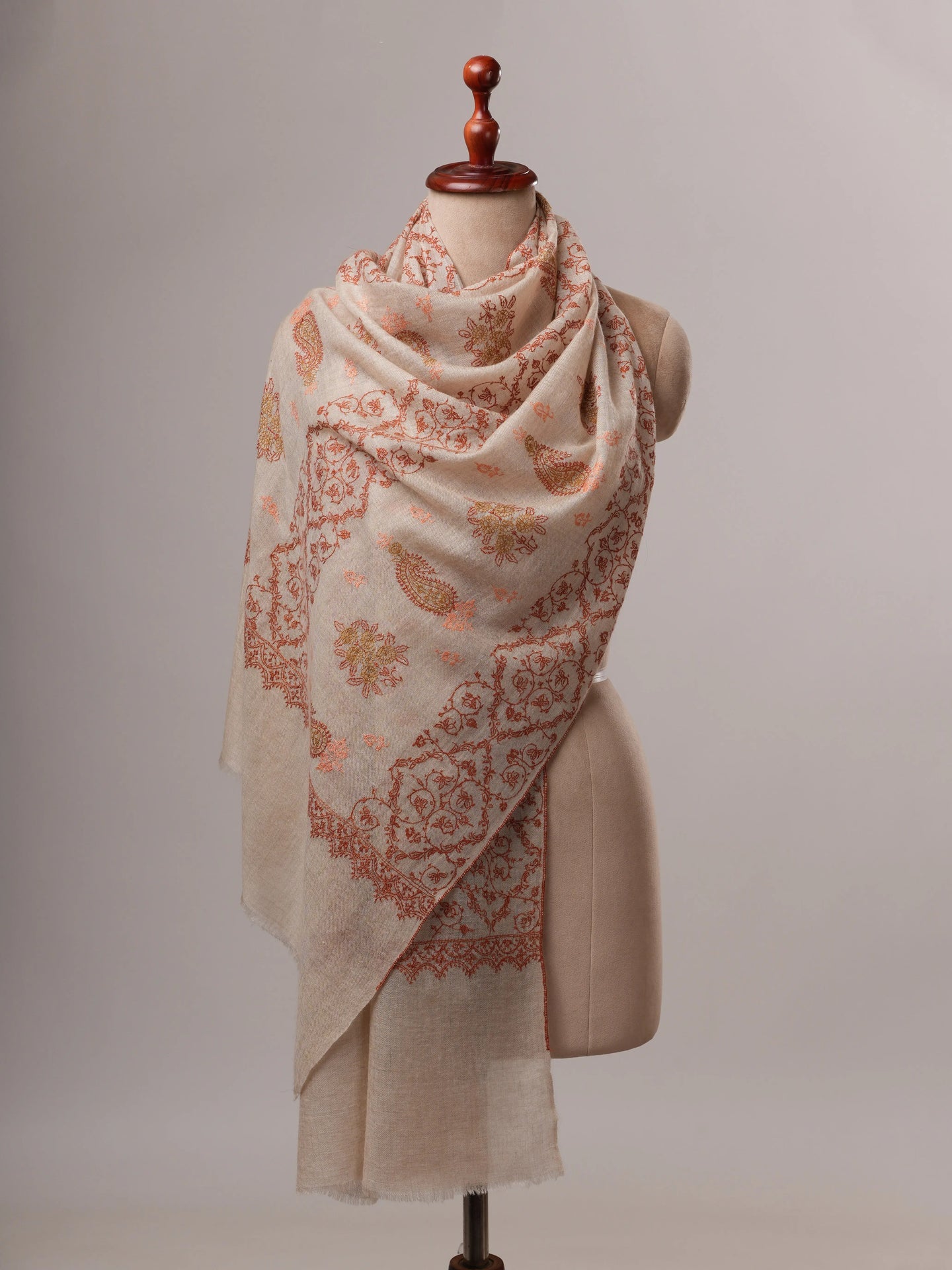 Luxurious Soft Off White Cashmere Wrap with All Over Embroidery Shahkaar