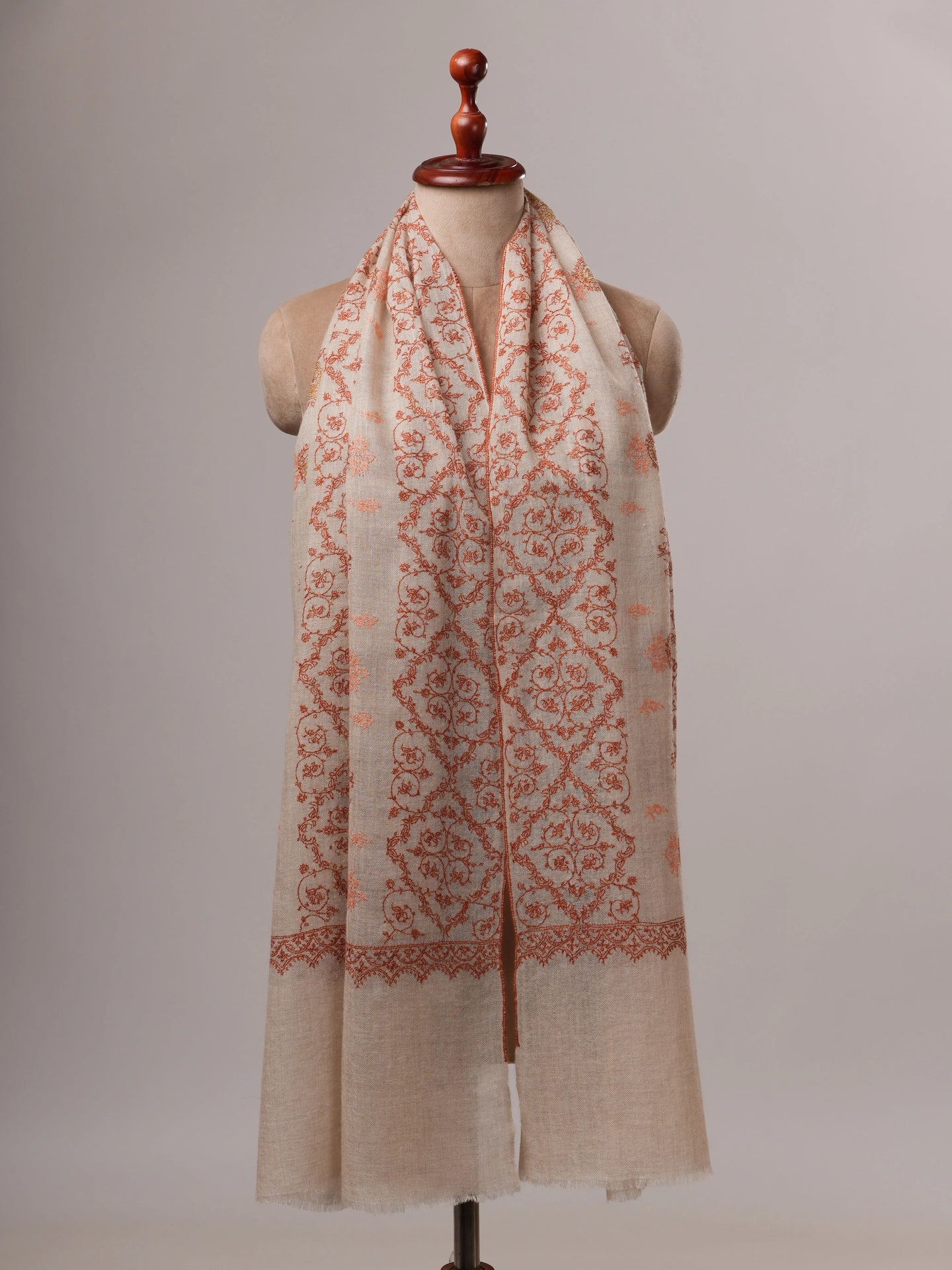 Luxurious Soft Off White Cashmere Wrap with All Over Embroidery Shahkaar