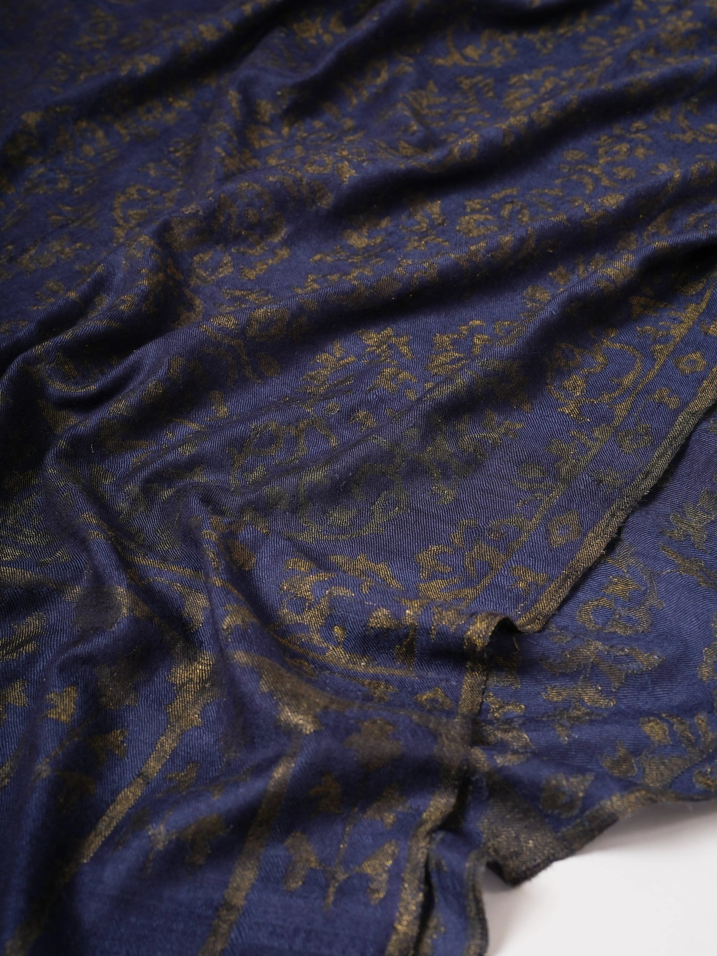 Luxury Blue Pashmina Kani Wrap with Handcrafted Gold Zari Motifs Shahkaar