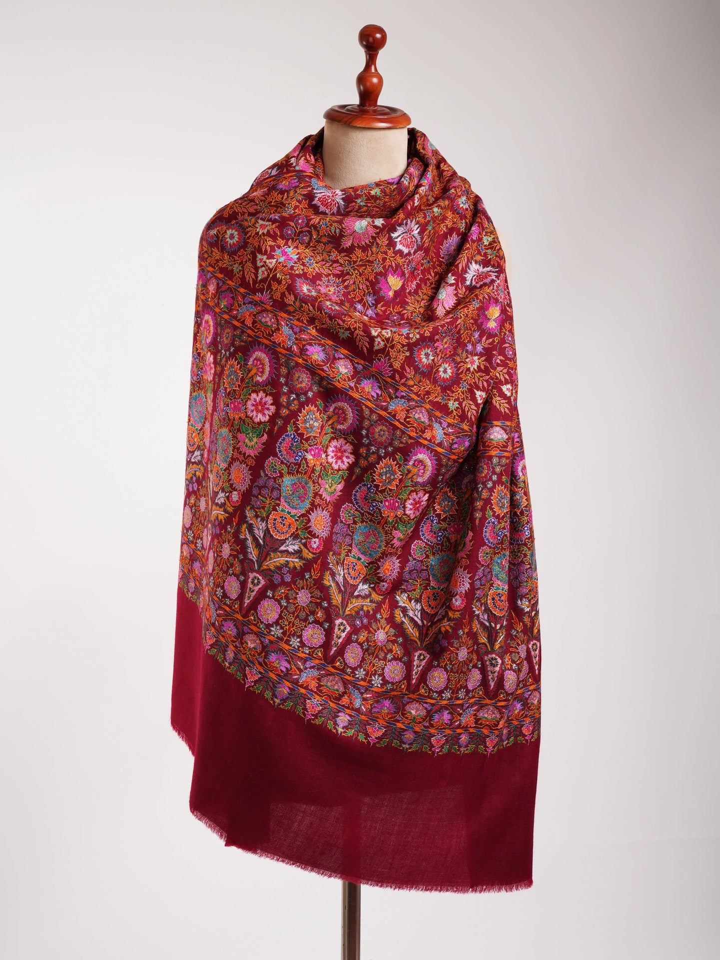 Maroon Hand Embroidered Pashmina Exclusive Jamavar Shawl Shahkaar