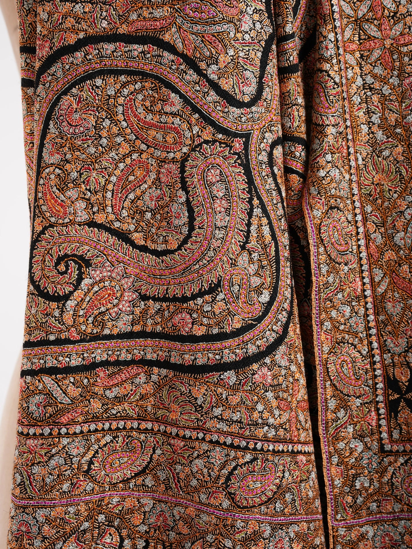 Minute Silk threads Embroidered In Black Pashmina Jamavar Shawl Shahkaar
