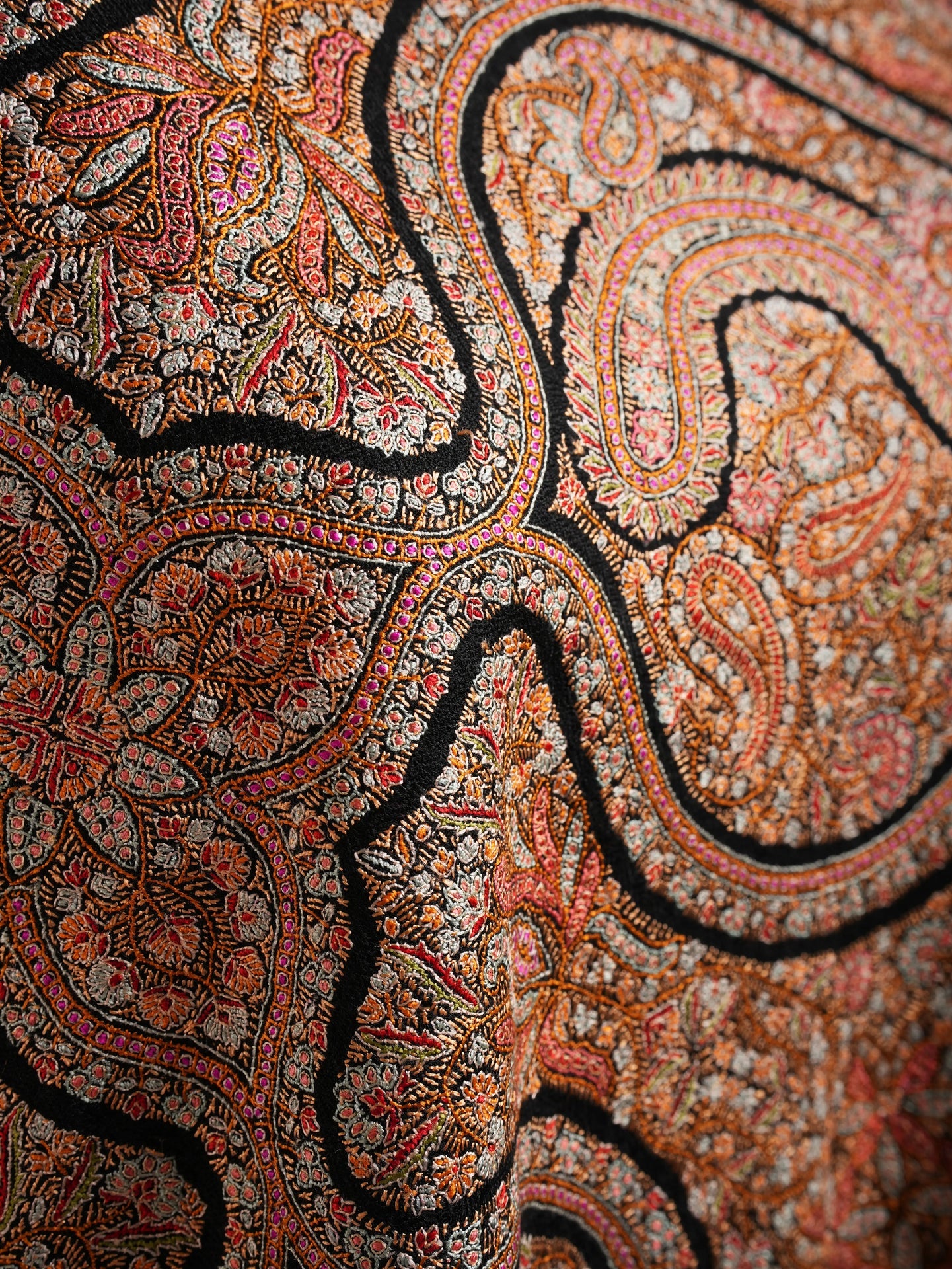 Minute Silk threads Embroidered In Black Pashmina Jamavar Shawl Shahkaar