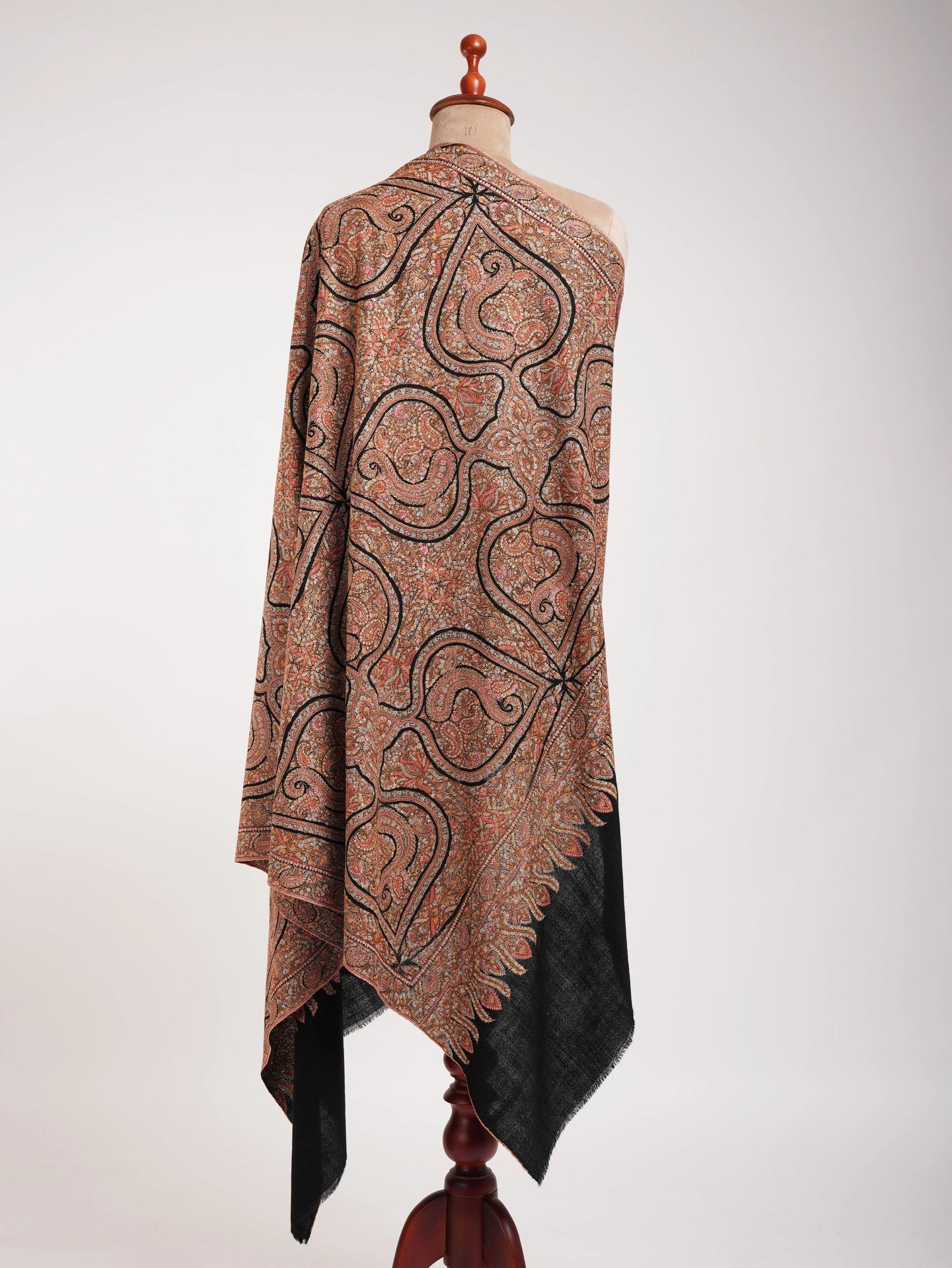 Minute Silk threads Embroidered In Black Pashmina Jamavar Shawl Shahkaar