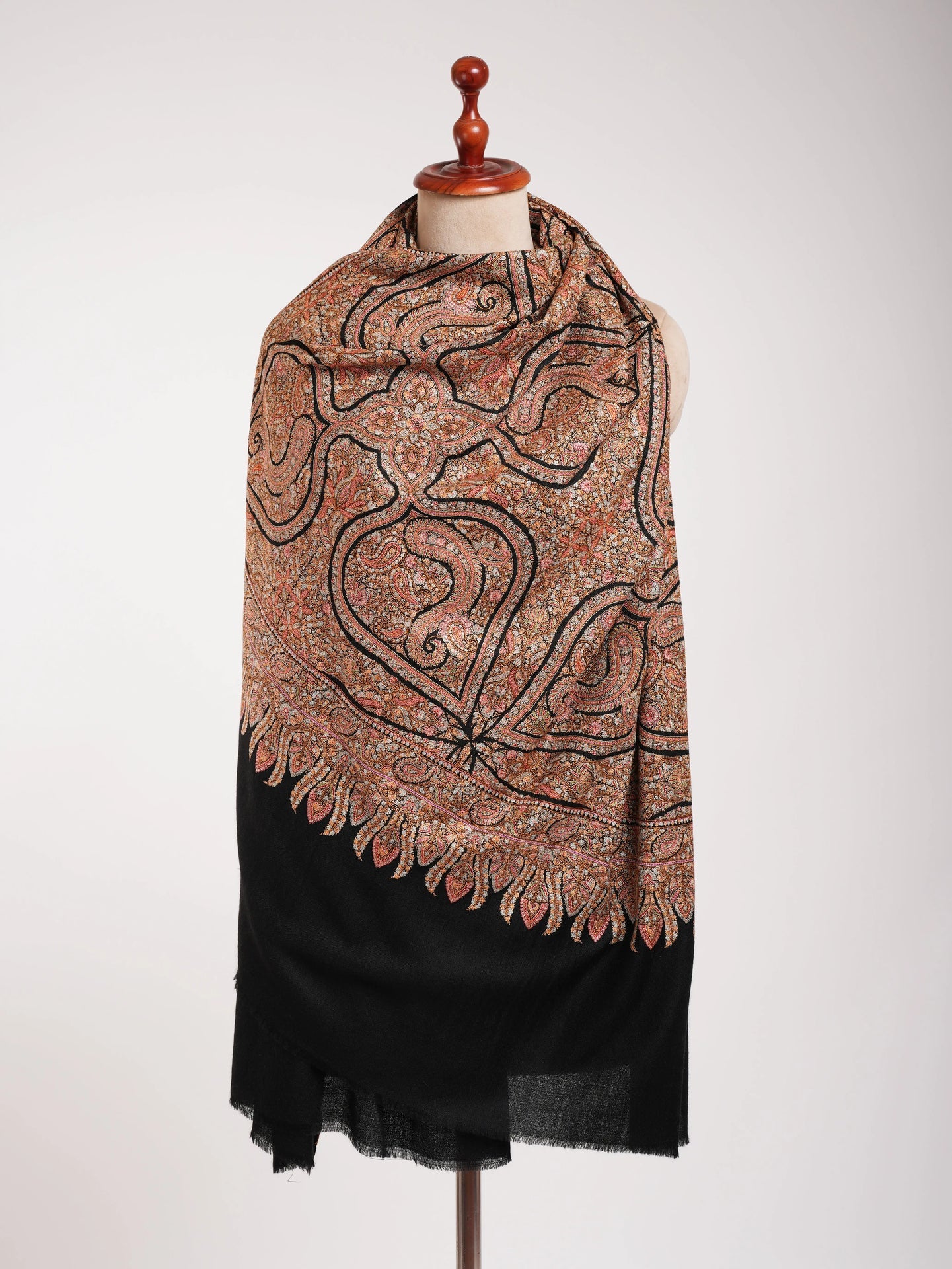 Minute Silk threads Embroidered In Black Pashmina Jamavar Shawl Shahkaar