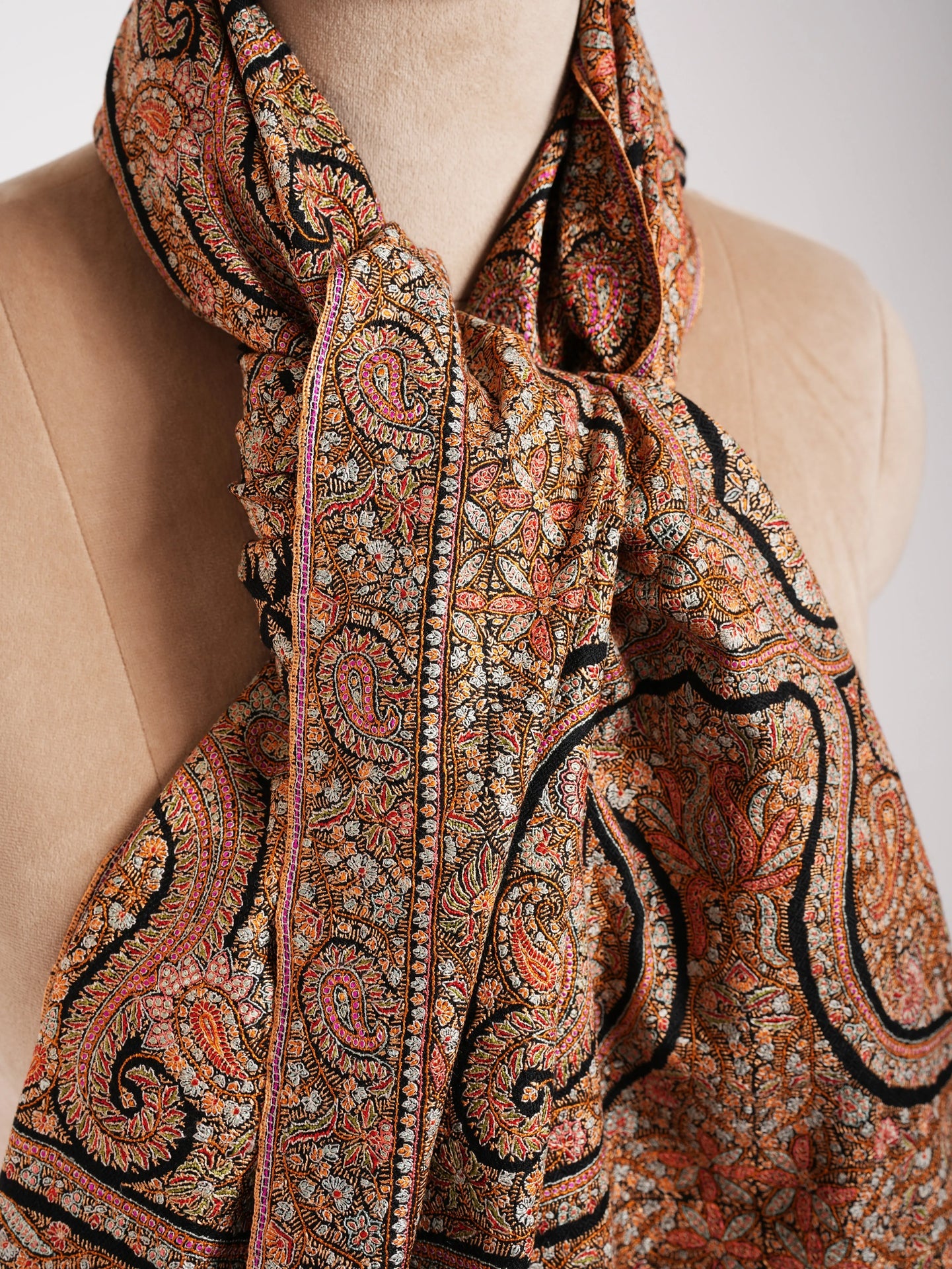 Minute Silk threads Embroidered In Black Pashmina Jamavar Shawl Shahkaar