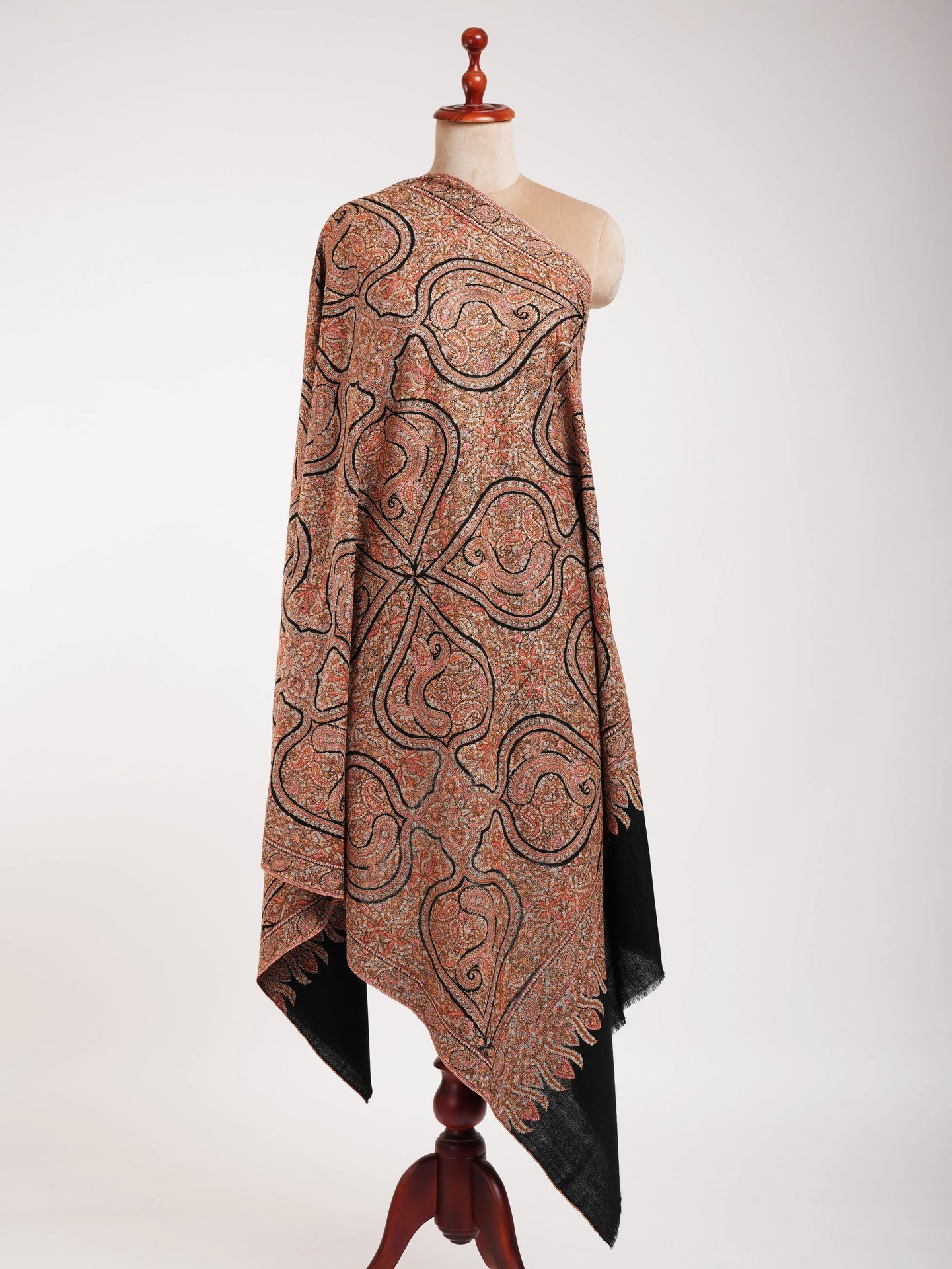 Minute Silk threads Embroidered In Black Pashmina Jamavar Shawl Shahkaar