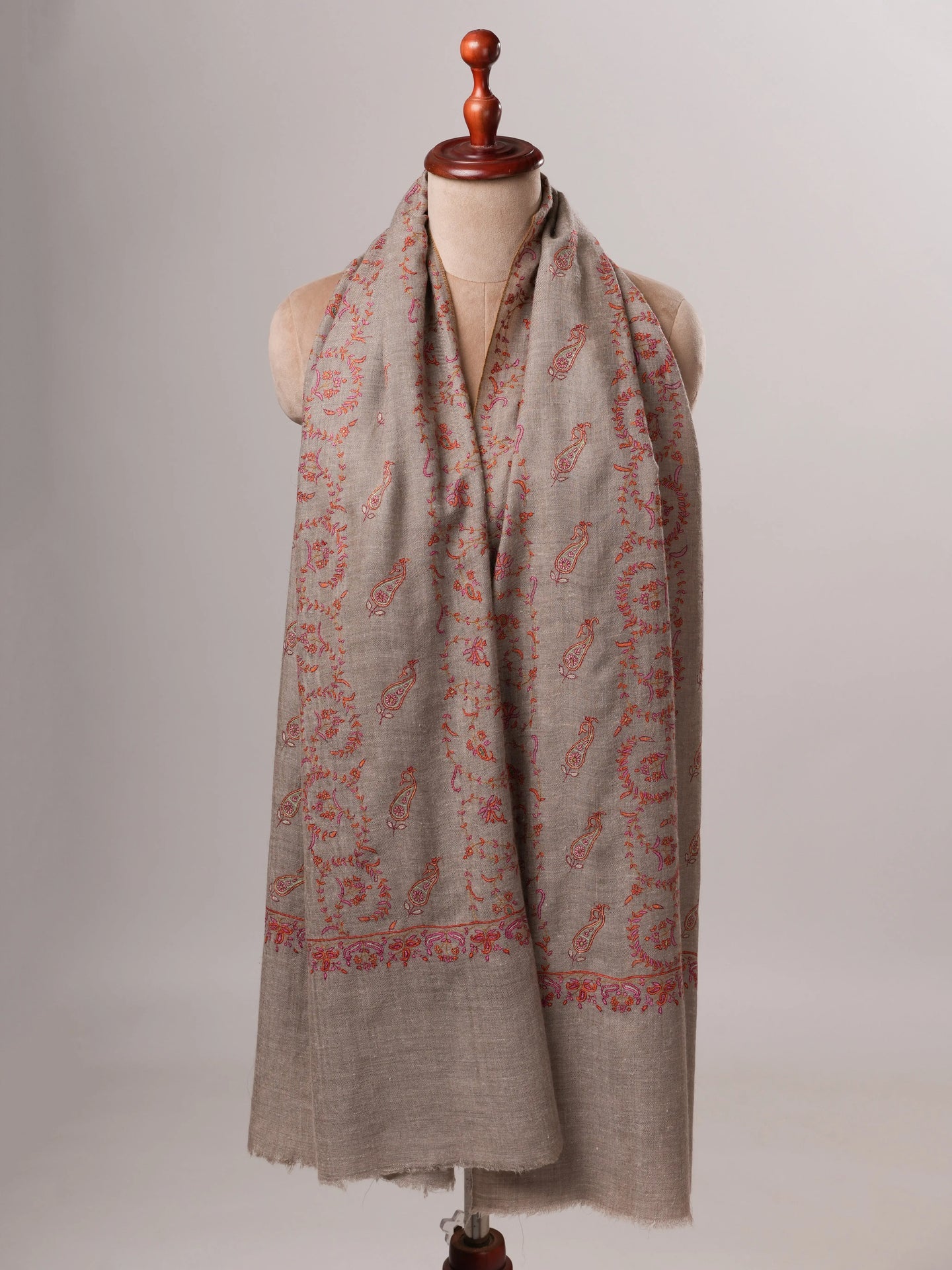 Artisan Crafted Black Cashmere Scarf Featuring Intricate Hand Artwork Shahkaar