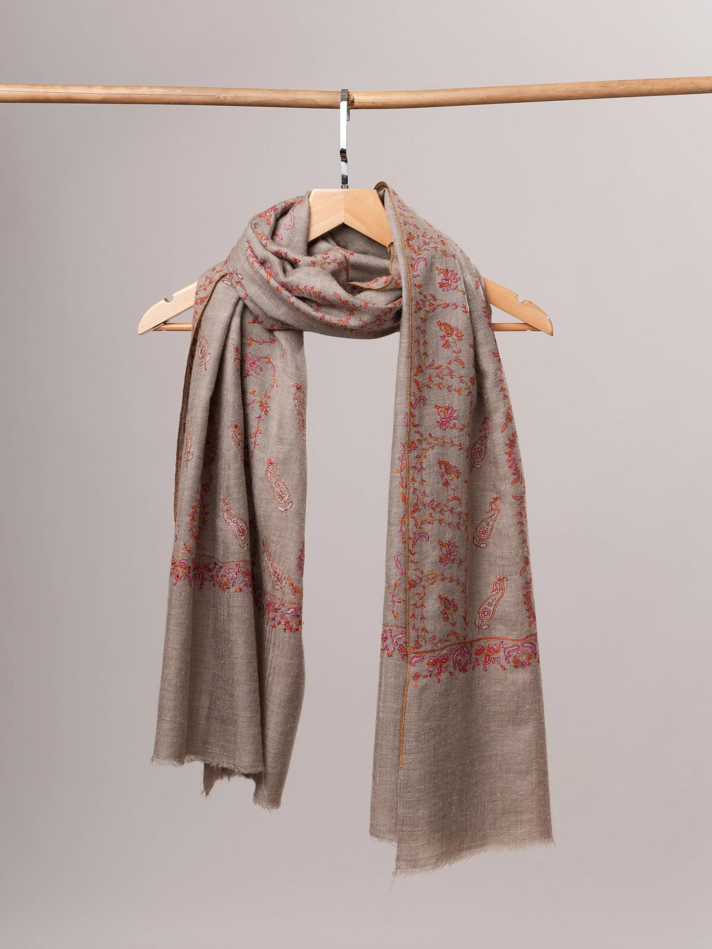 Artisan Crafted Black Cashmere Scarf Featuring Intricate Hand Artwork Shahkaar