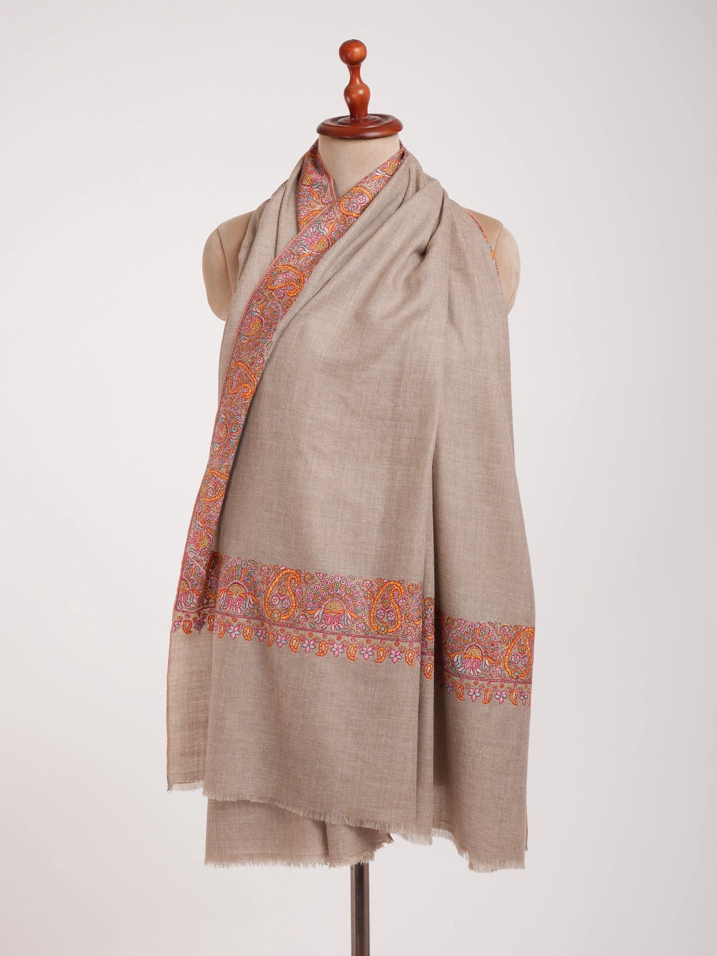 Natural Grey Daur Dar Kashmiri Pashmina Shawl Shahkaar