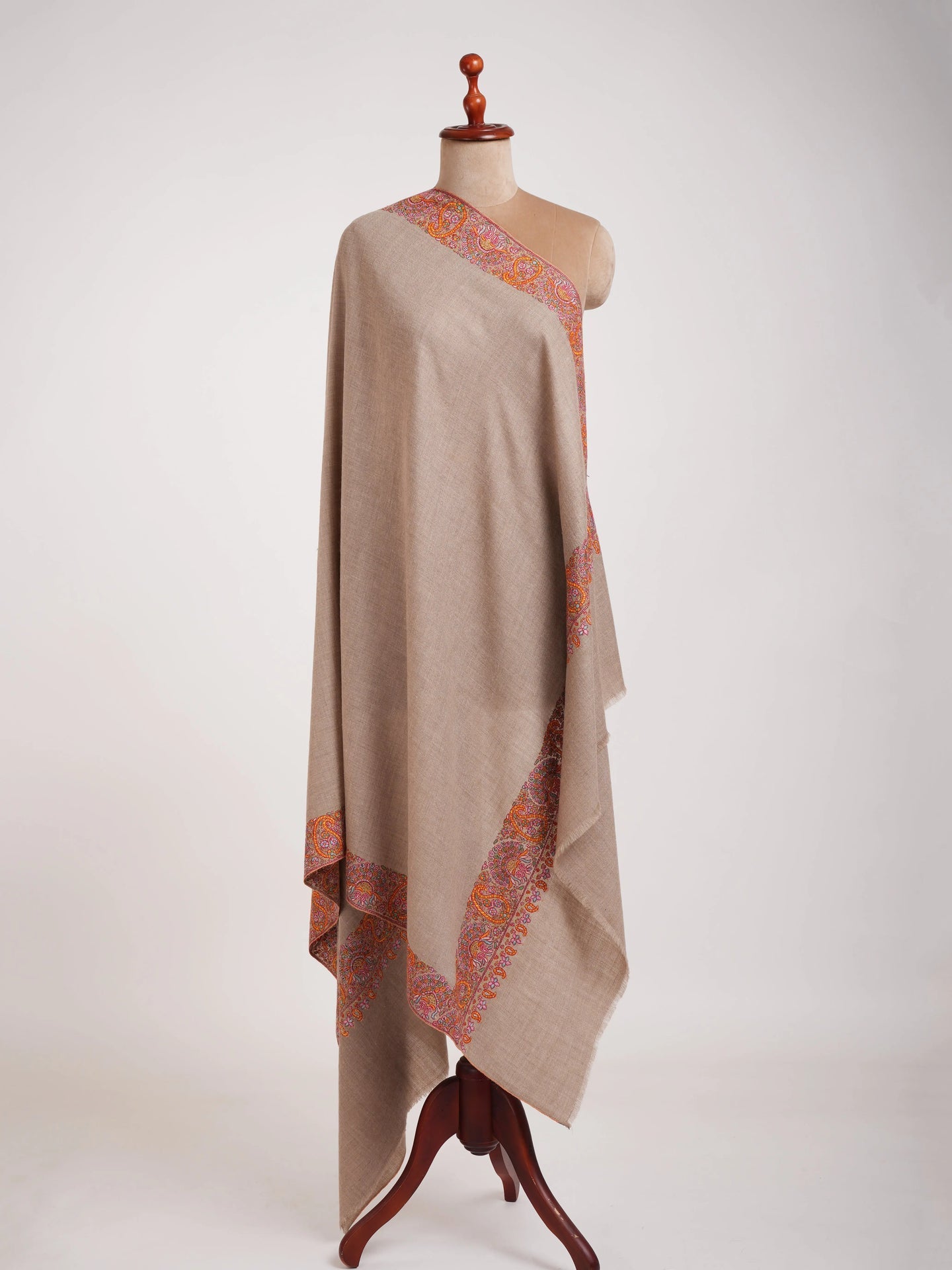 Natural Grey Daur Dar Kashmiri Pashmina Shawl Shahkaar