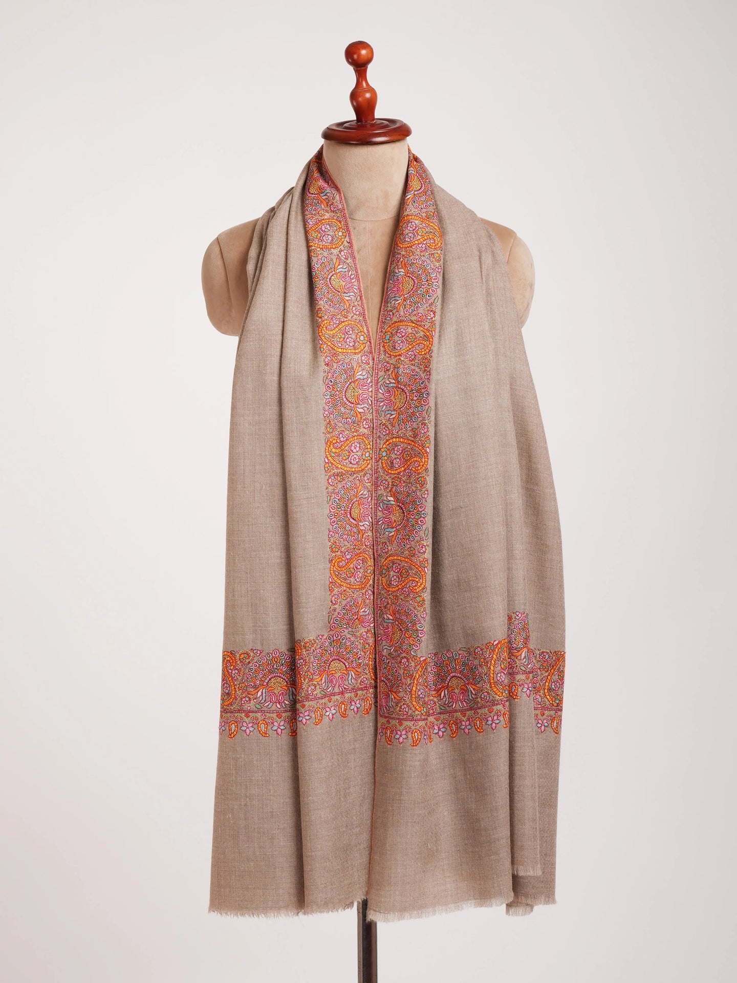 Natural Grey Daur Dar Kashmiri Pashmina Shawl Shahkaar