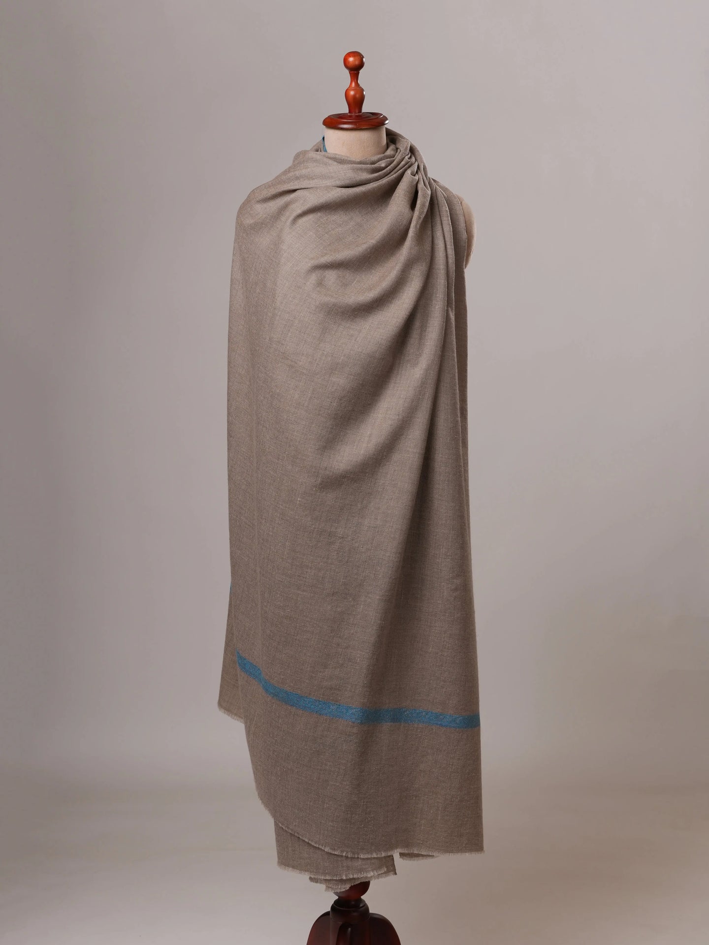 Natural Grey Oversized Pashmina Shawl with Blue Hashia Hand Embroidery Shahkaar