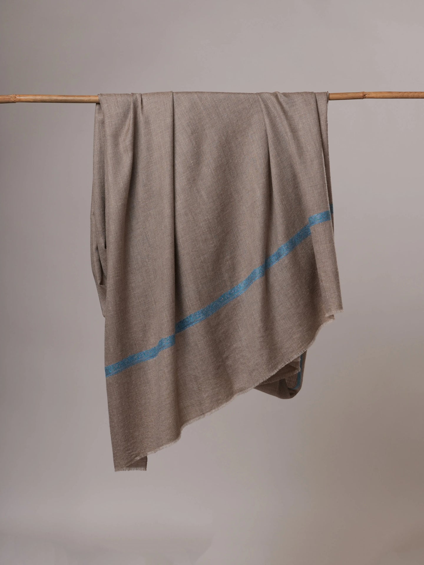 Natural Grey Oversized Pashmina Shawl with Blue Hashia Hand Embroidery Shahkaar