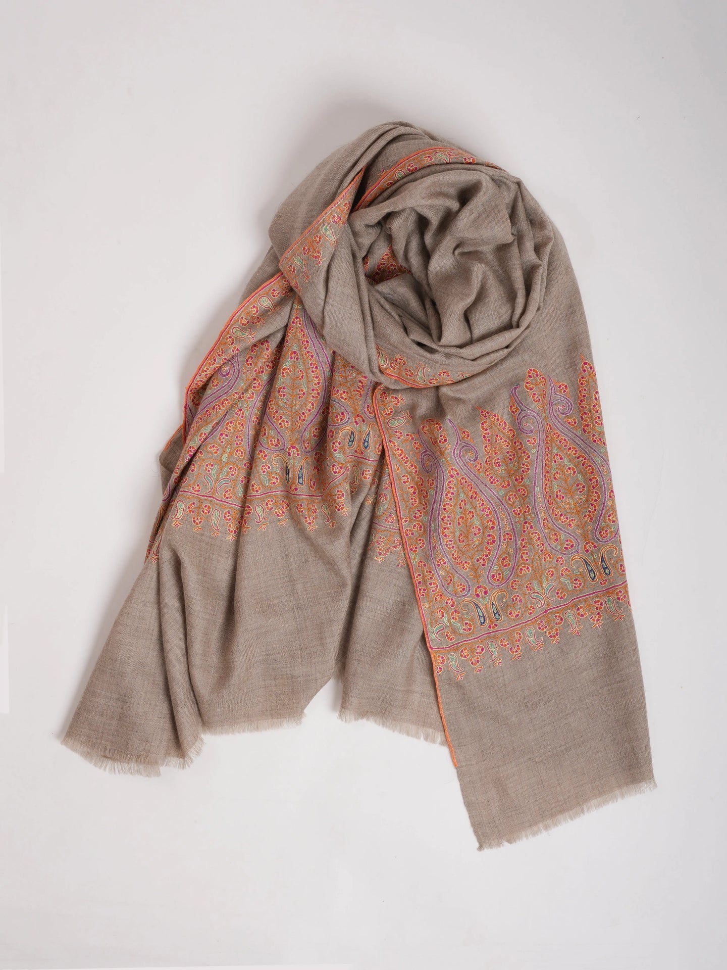Natural Zati Palla Embroidered Pashmina Shawl Shahkaar