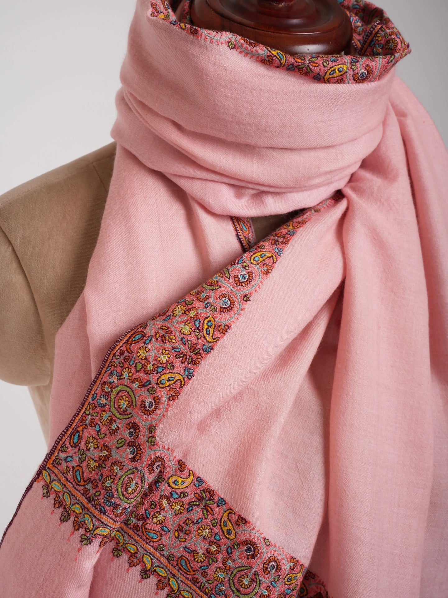 Neemdaur Crystal Rose Sozni Embroidered Pure Pashmina Shawl Shahkaar