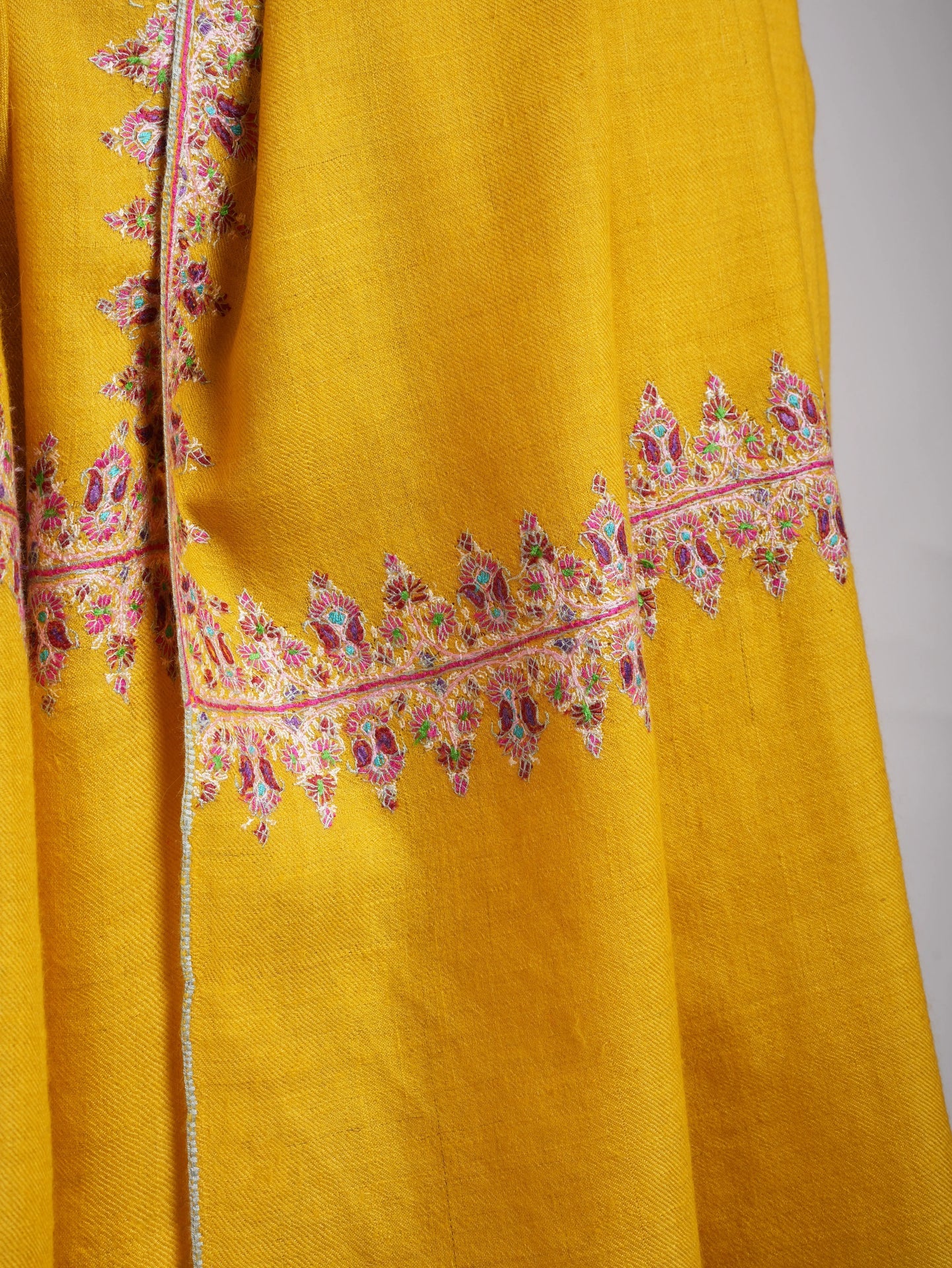 Neemdaur Embroidered Golden Pashmina Shawl Shahkaar