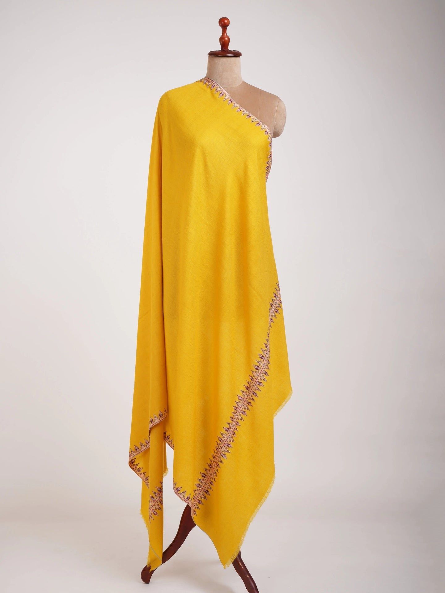 Neemdaur Embroidered Golden Pashmina Shawl Shahkaar