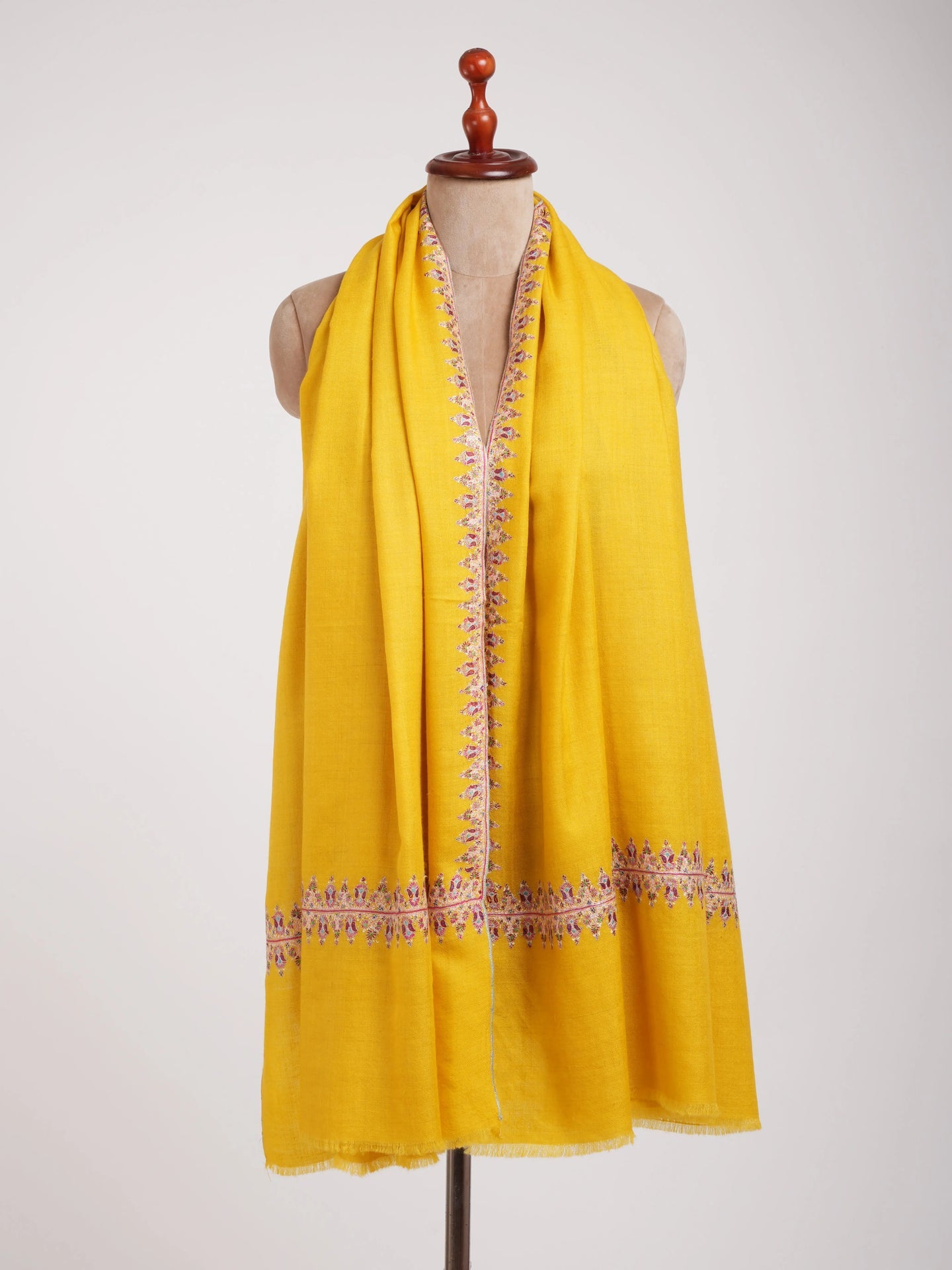 Neemdaur Embroidered Golden Pashmina Shawl Shahkaar