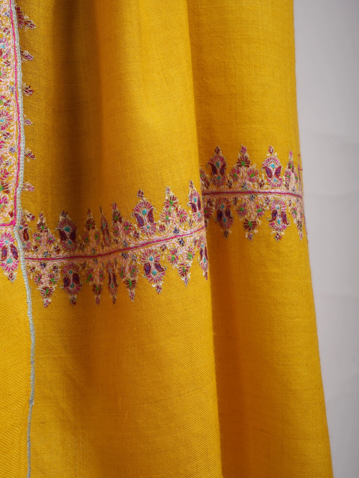 Neemdaur Embroidered Golden Pashmina Shawl Shahkaar