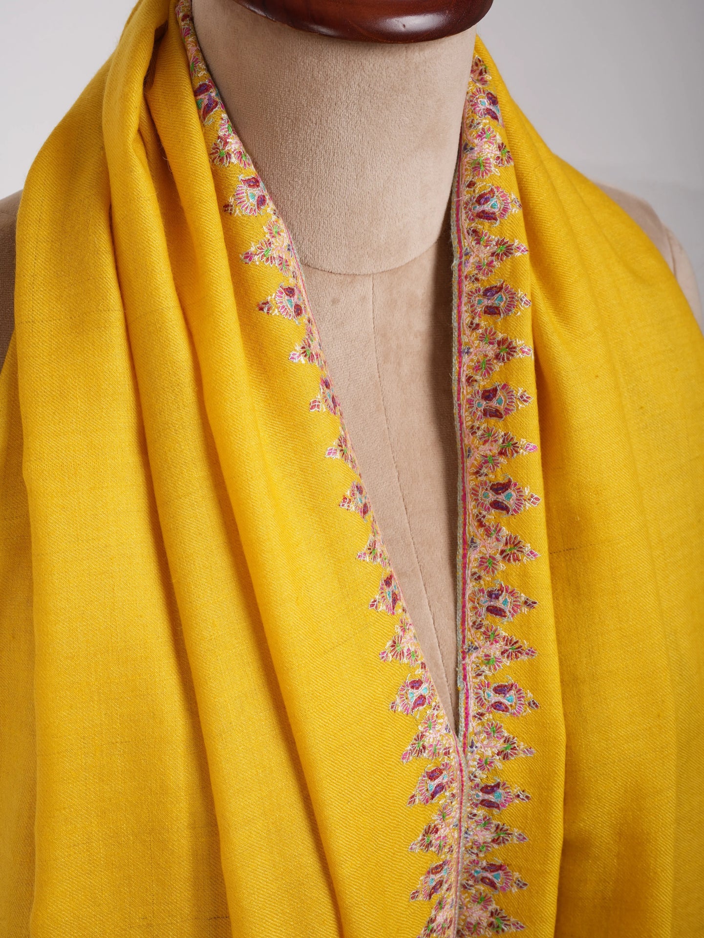 Neemdaur Embroidered Golden Pashmina Shawl Shahkaar