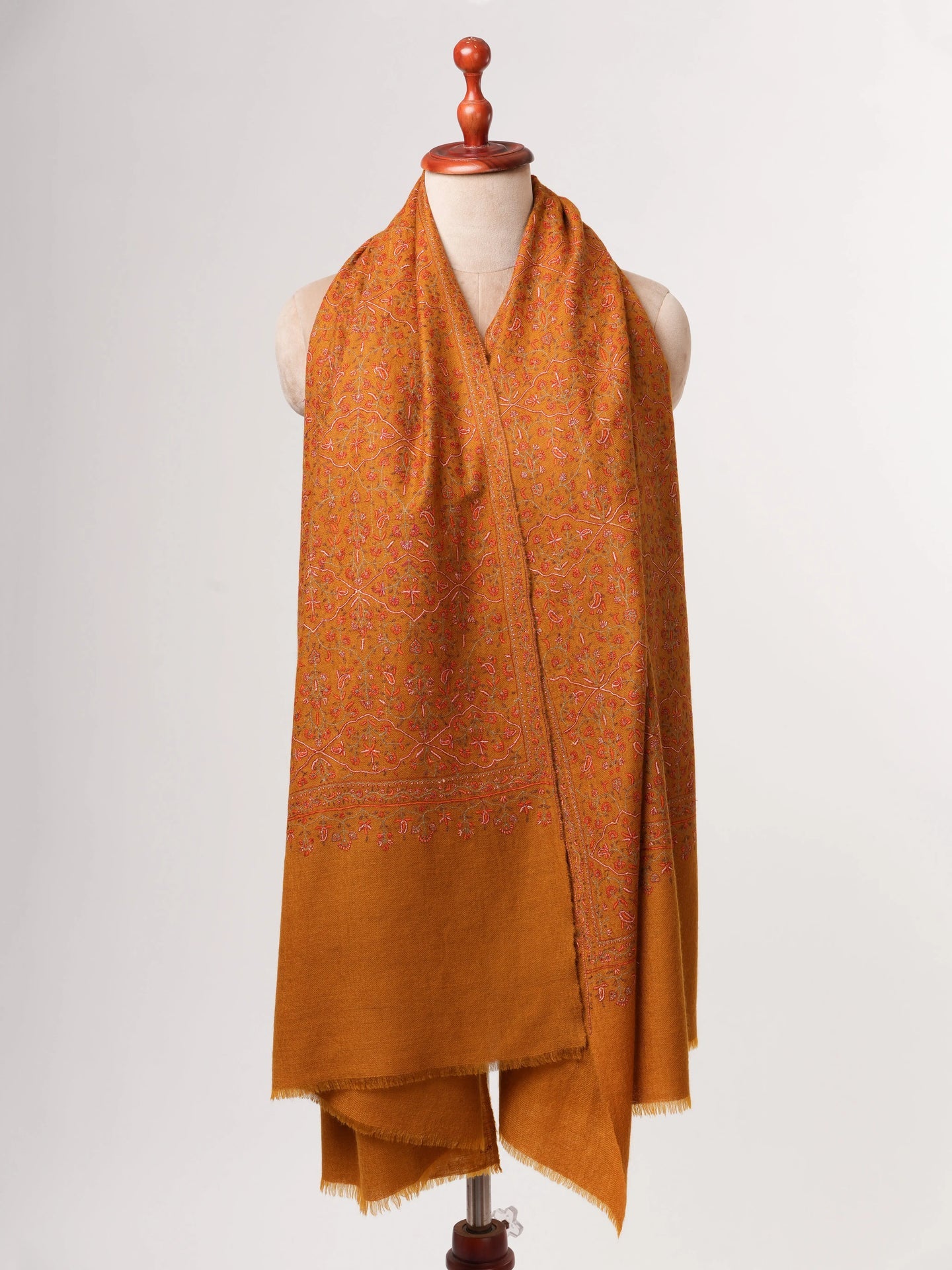 Ochre Hand Spun Authentic Kashmiri Pashmina Shawl Shahkaar