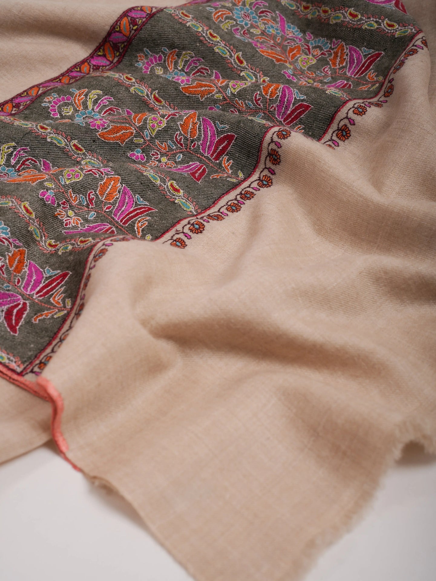 Off white Embroidered Luxury Pashmina Shawl Shahkaar