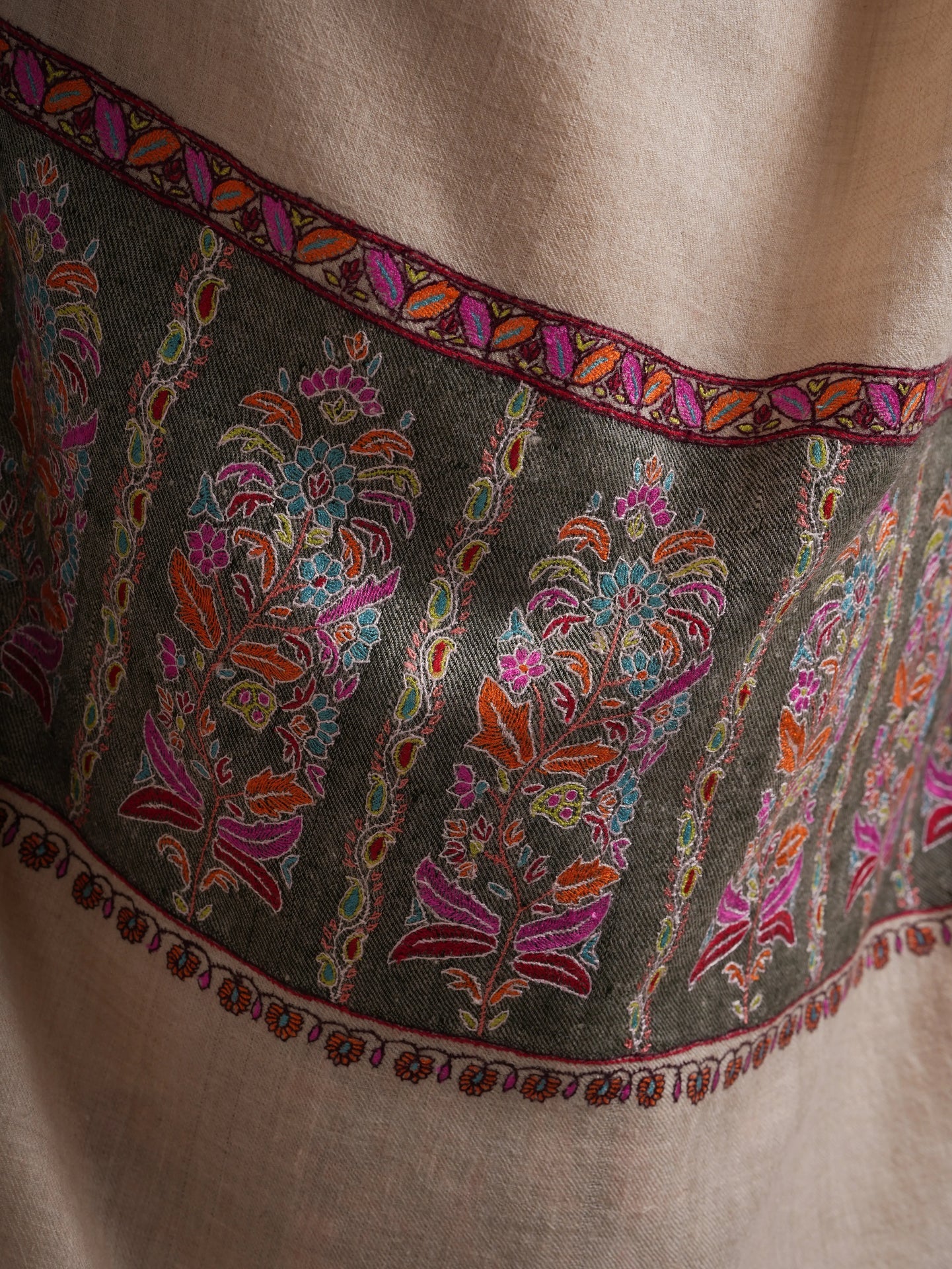Off white Embroidered Luxury Pashmina Shawl Shahkaar