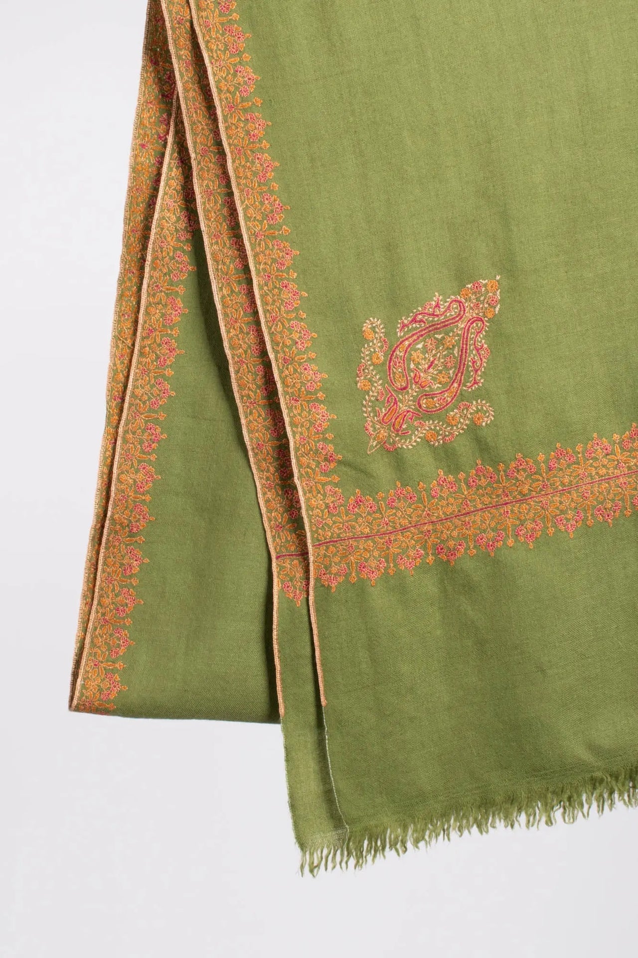 Olive Green Neemdaur Beautiful Luxury Cashmere Wrap - IDAHO Shahkaar
